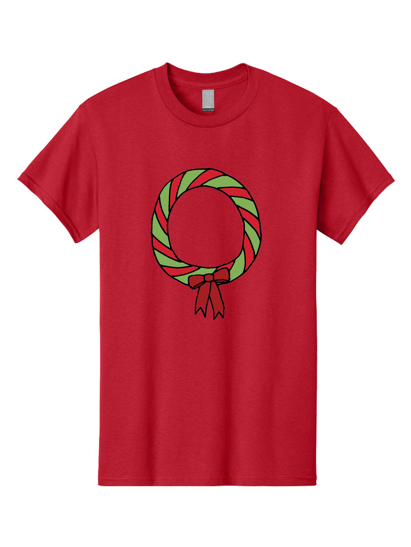 Candy-Cane-Wreath Men'S Graphic Tee, 100% Cotton, Comfortable Casual Summer Wear, Machine Washable, Candy Cane Wreath, Christmas Decoration, Red And Green Stripes, Festive Holiday Decor, Wrapped Candy Design, Ribbon Bow, Sweet Treat Theme, -  Aaa784