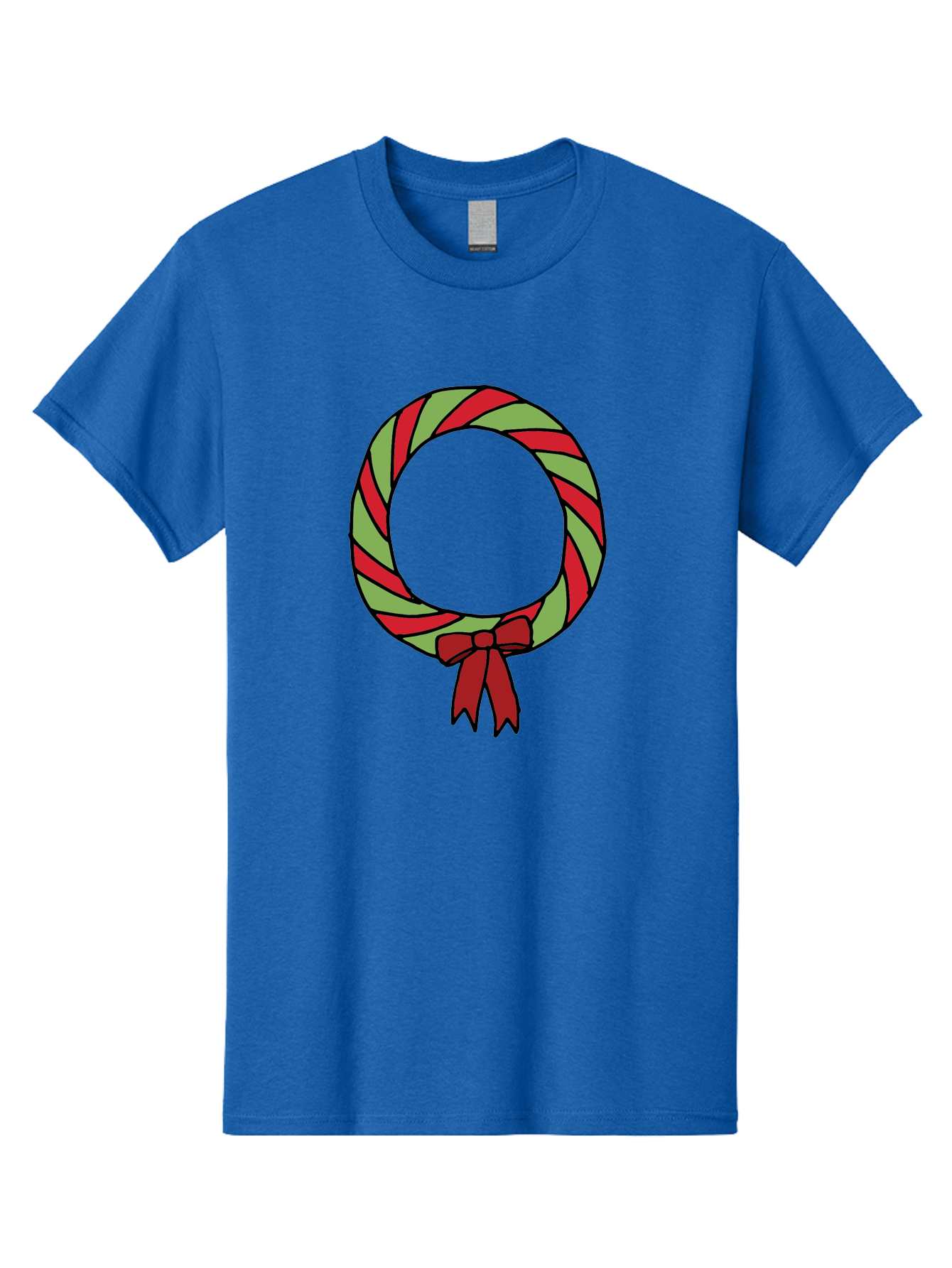 Candy-Cane-Wreath Men'S Graphic Tee, 100% Cotton, Comfortable Casual Summer Wear, Machine Washable, Candy Cane Wreath, Christmas Decoration, Red And Green Stripes, Festive Holiday Decor, Wrapped Candy Design, Ribbon Bow, Sweet Treat Theme, -  Aaa784