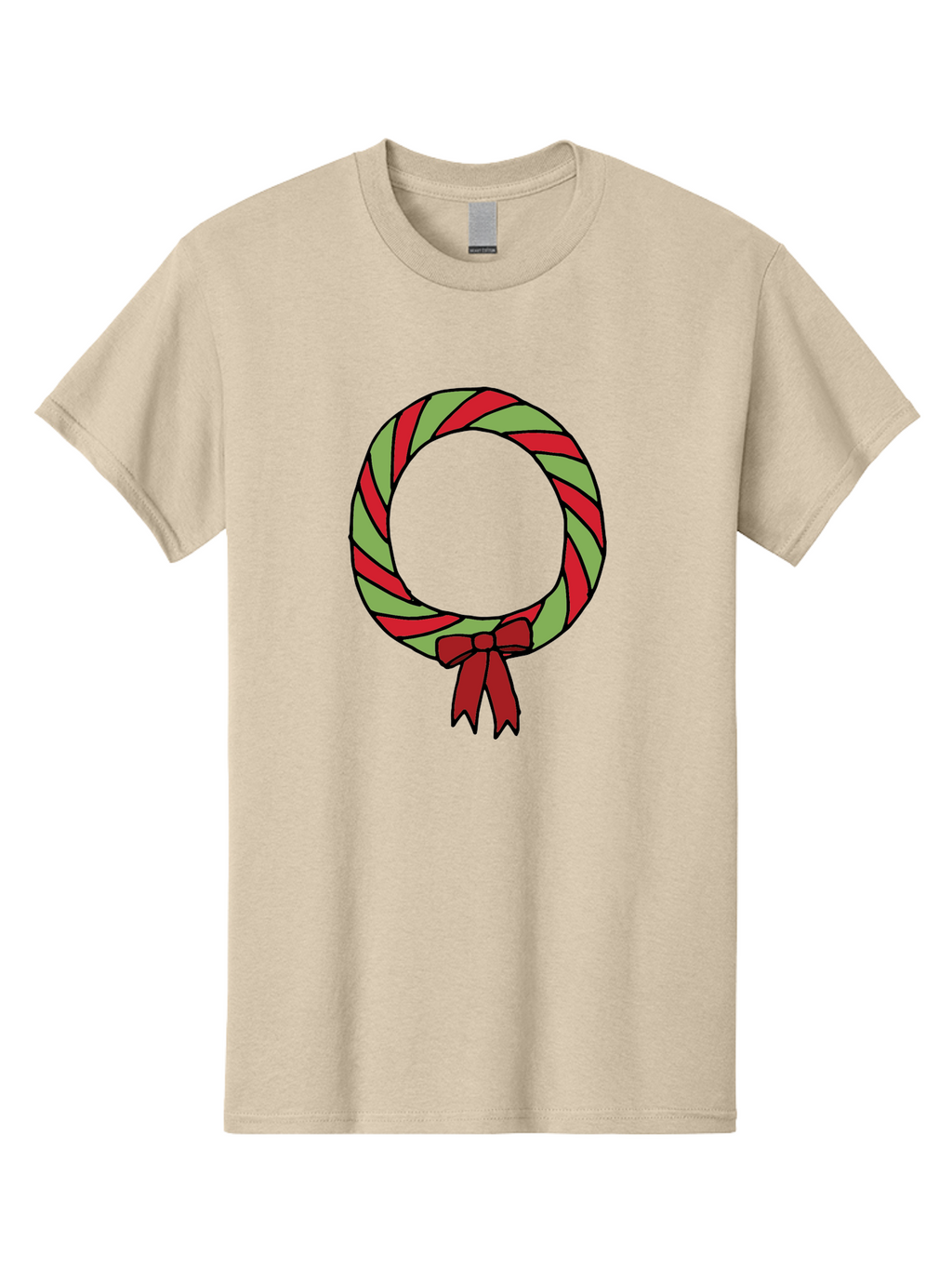 Candy-Cane-Wreath Men'S Graphic Tee, 100% Cotton, Comfortable Casual Summer Wear, Machine Washable, Candy Cane Wreath, Christmas Decoration, Red And Green Stripes, Festive Holiday Decor, Wrapped Candy Design, Ribbon Bow, Sweet Treat Theme, -  Aaa784