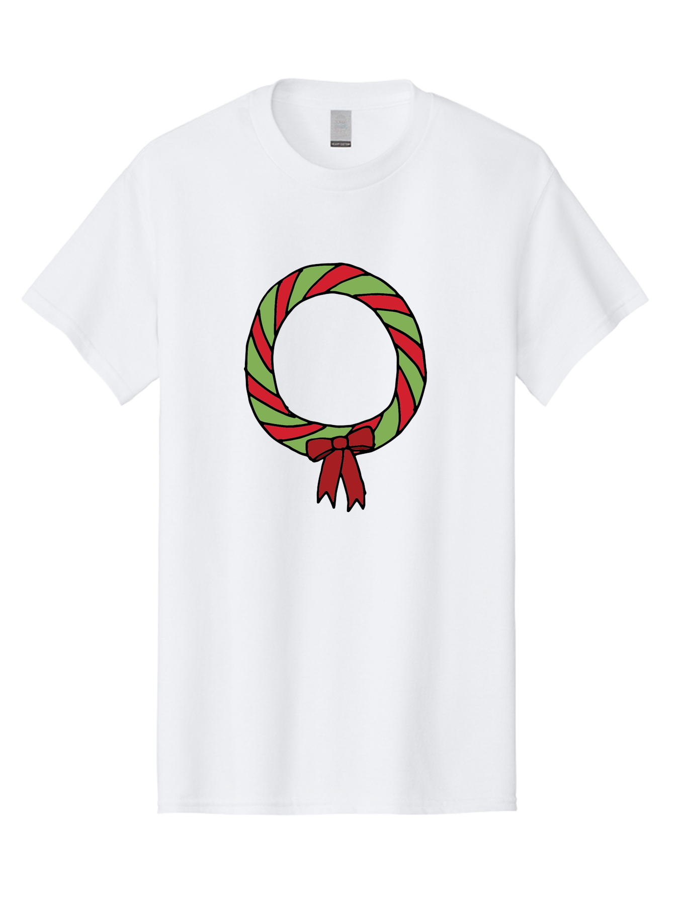 Candy-Cane-Wreath Men'S Graphic Tee, 100% Cotton, Comfortable Casual Summer Wear, Machine Washable, Candy Cane Wreath, Christmas Decoration, Red And Green Stripes, Festive Holiday Decor, Wrapped Candy Design, Ribbon Bow, Sweet Treat Theme, -  Aaa784
