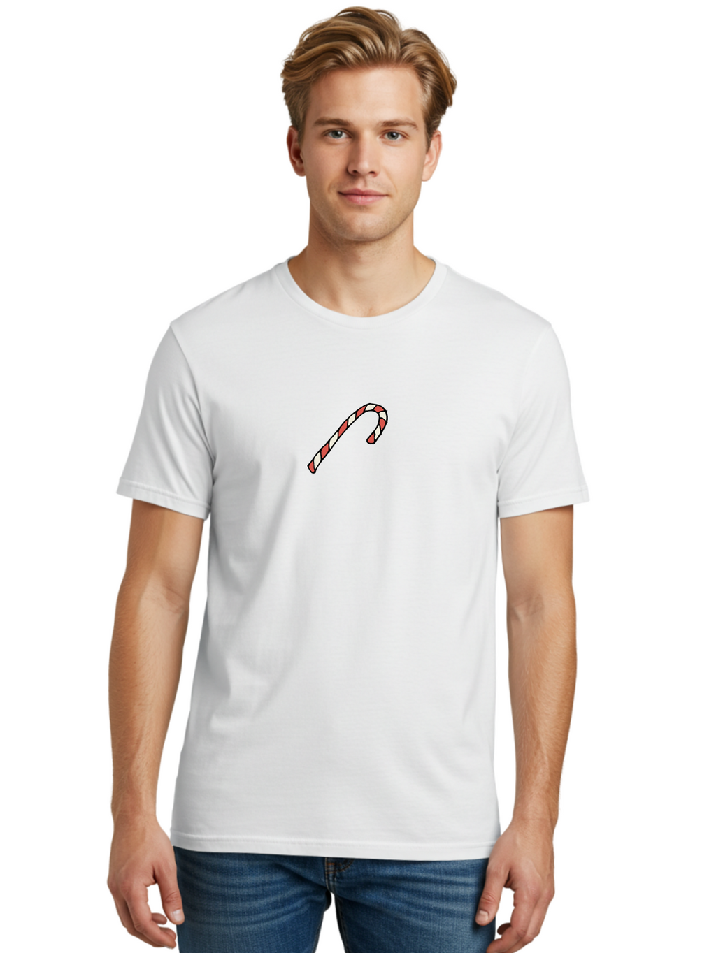 Candy-Cane Men'S Graphic Tee, 100% Cotton, Comfortable Casual Summer Wear, Machine Washable, Candy Cane, Red And White Stripes, Festive Treat, Holiday Season, Christmas Symbol, Sweet Indulgence, Peppermint Flavor -  Aaa785