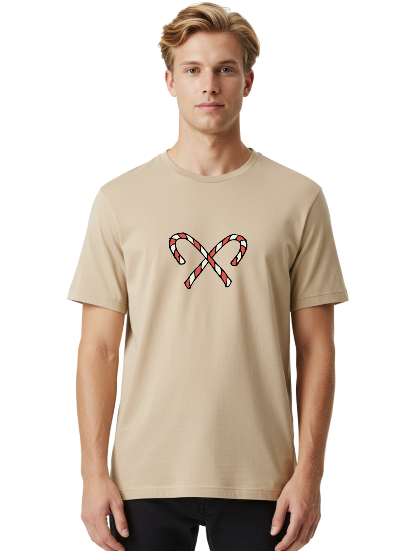 Candy-Canes-Xx Men'S Graphic Tee, 100% Cotton, Comfortable Casual Summer Wear, Machine Washable, Candy Canes, Holiday Treats, Festive Decorations, Christmas Sweets, Striped Candies, Sweet Treats, Holiday Cheer -  Aaa786