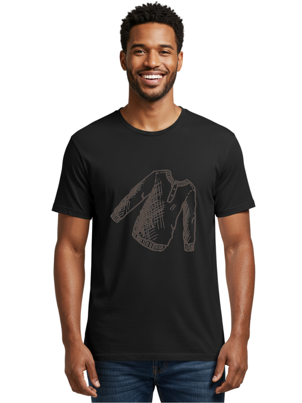 Cardigan-Sweater Men'S Graphic Tee, 100% Cotton, Comfortable Casual Summer Wear, Machine Washable, Hand-Drawn Sweater Illustration, Plaid Pattern, Henley Style, Casual Wear, Knitted Clothing, Fashion Design, Textile Art -  Aaa789
