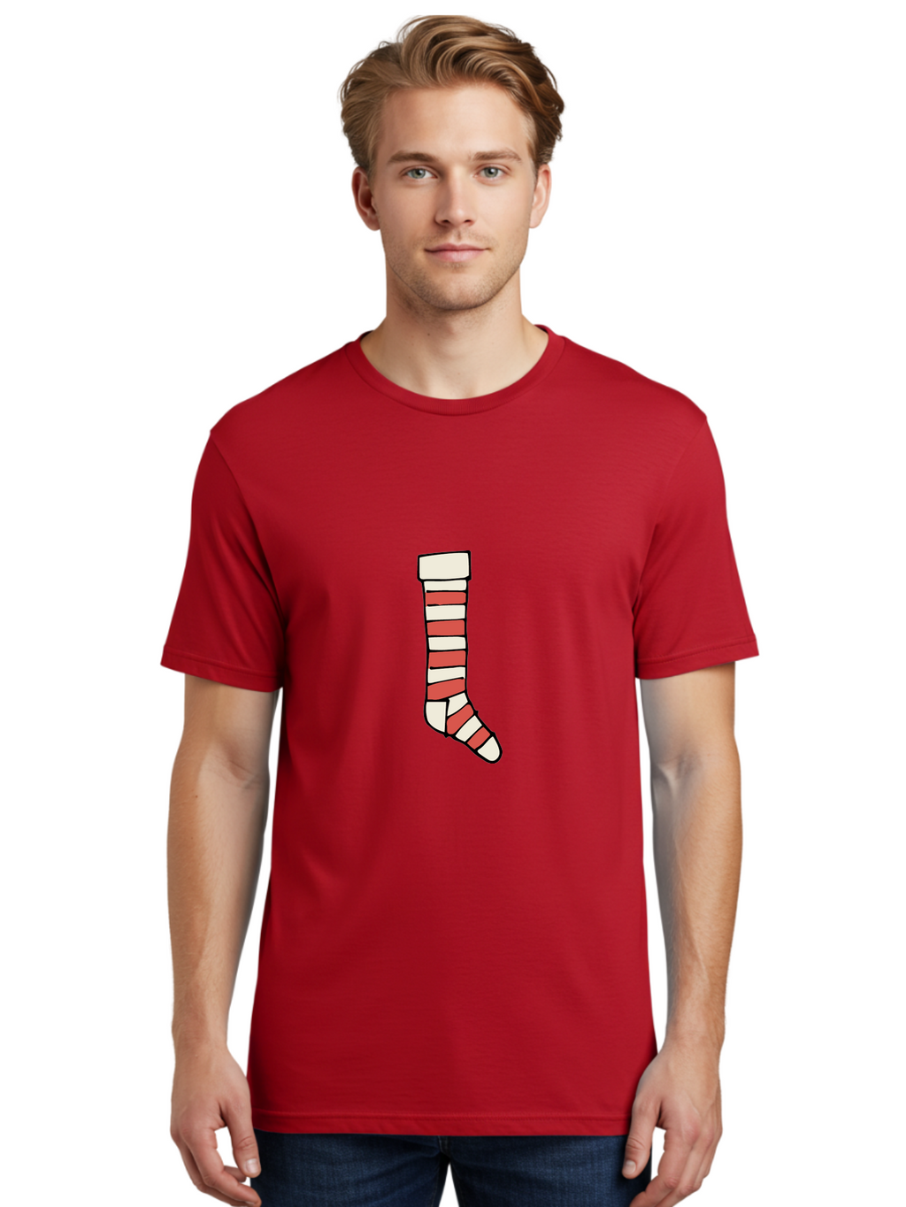 Cast Men'S Graphic Tee, 100% Cotton, Comfortable Casual Summer Wear, Machine Washable, Injured Leg, Broken Bone, Medical Care, Red And White Cast, Orthopedic Treatment, Fracture Recovery, Injured Limb -  Aaa790