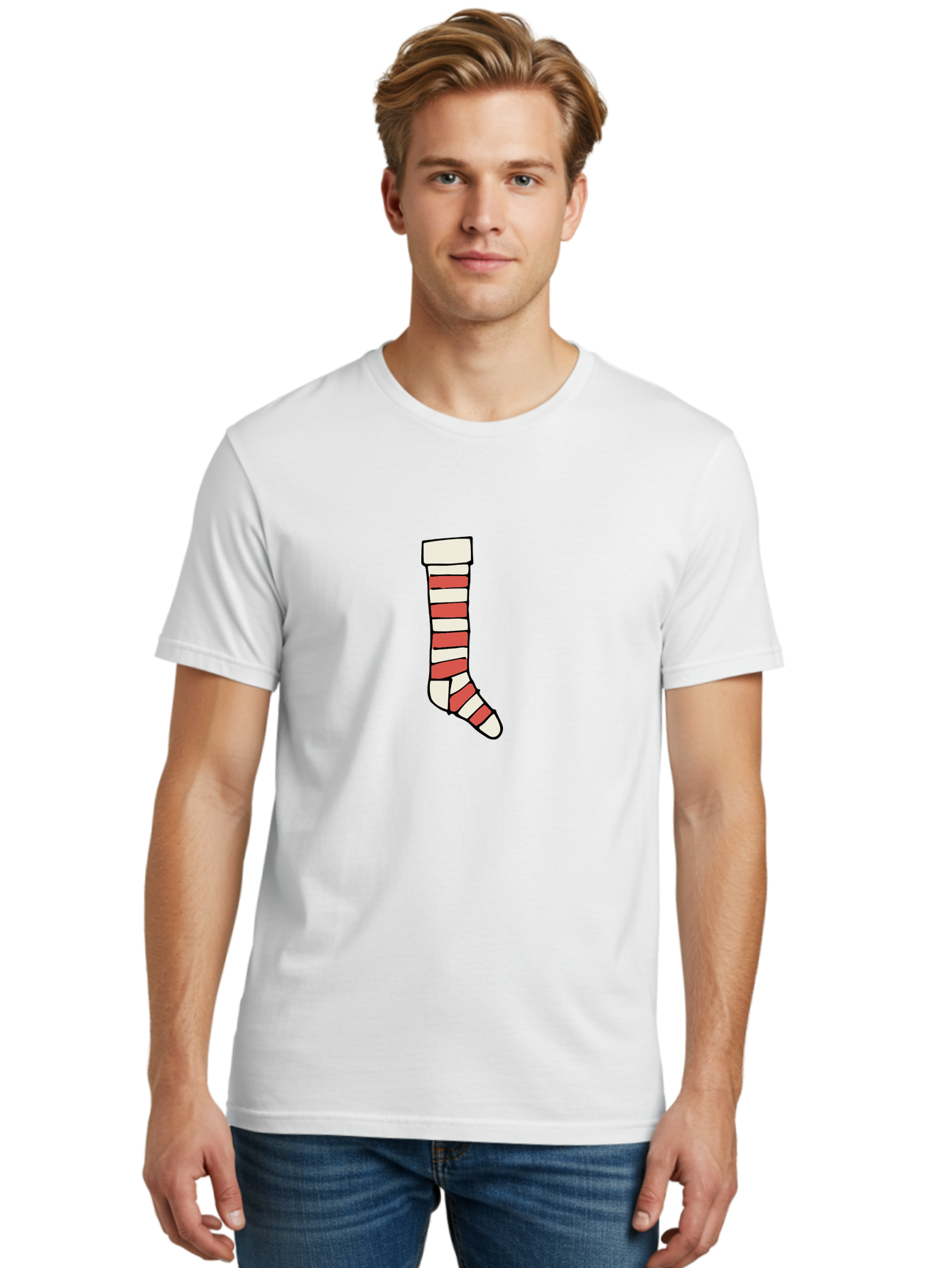 Cast Men'S Graphic Tee, 100% Cotton, Comfortable Casual Summer Wear, Machine Washable, Injured Leg, Broken Bone, Medical Care, Red And White Cast, Orthopedic Treatment, Fracture Recovery, Injured Limb -  Aaa790