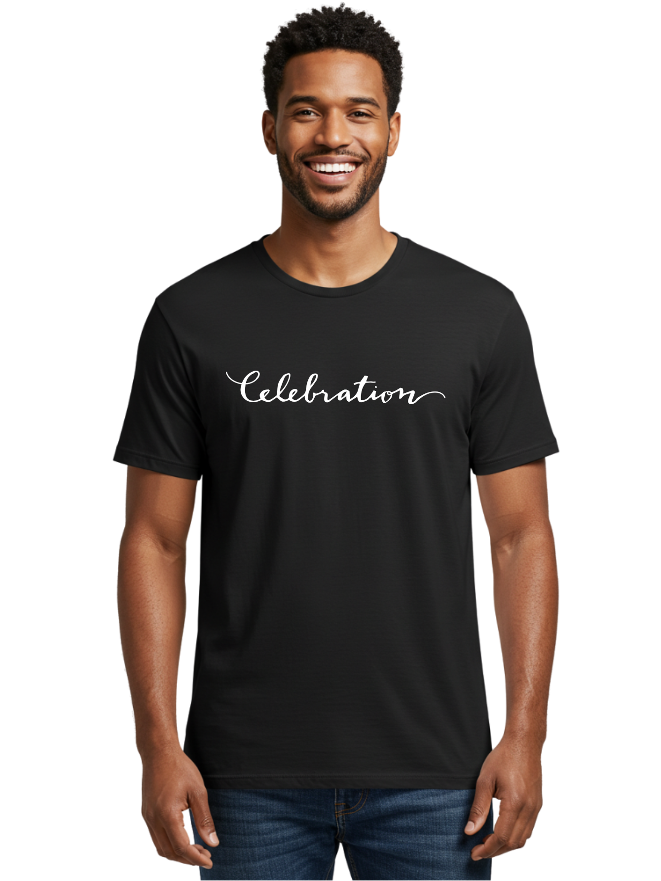 Celebration Men'S Graphic Tee, 100% Cotton, Comfortable Casual Summer Wear, Machine Washable, Party, Festive Atmosphere, Joyful Occasion, Celebration Text, White Cursive Font, Elegant Script -  Aaa792