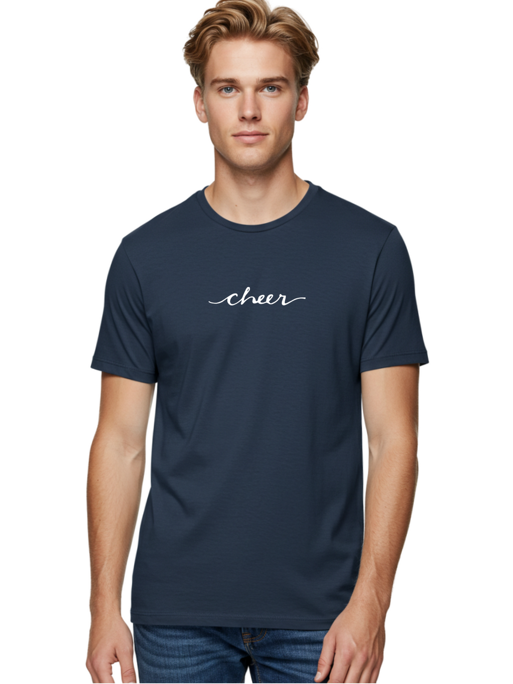 Cheer-1 Men'S Graphic Tee, 100% Cotton, Comfortable Casual Summer Wear, Machine Washable, Cheerleading, Inspiration, Motivation, Positive Vibes, Cursive Text, Simple Design, Typography, White Text, Simple Typography -  Aaa793