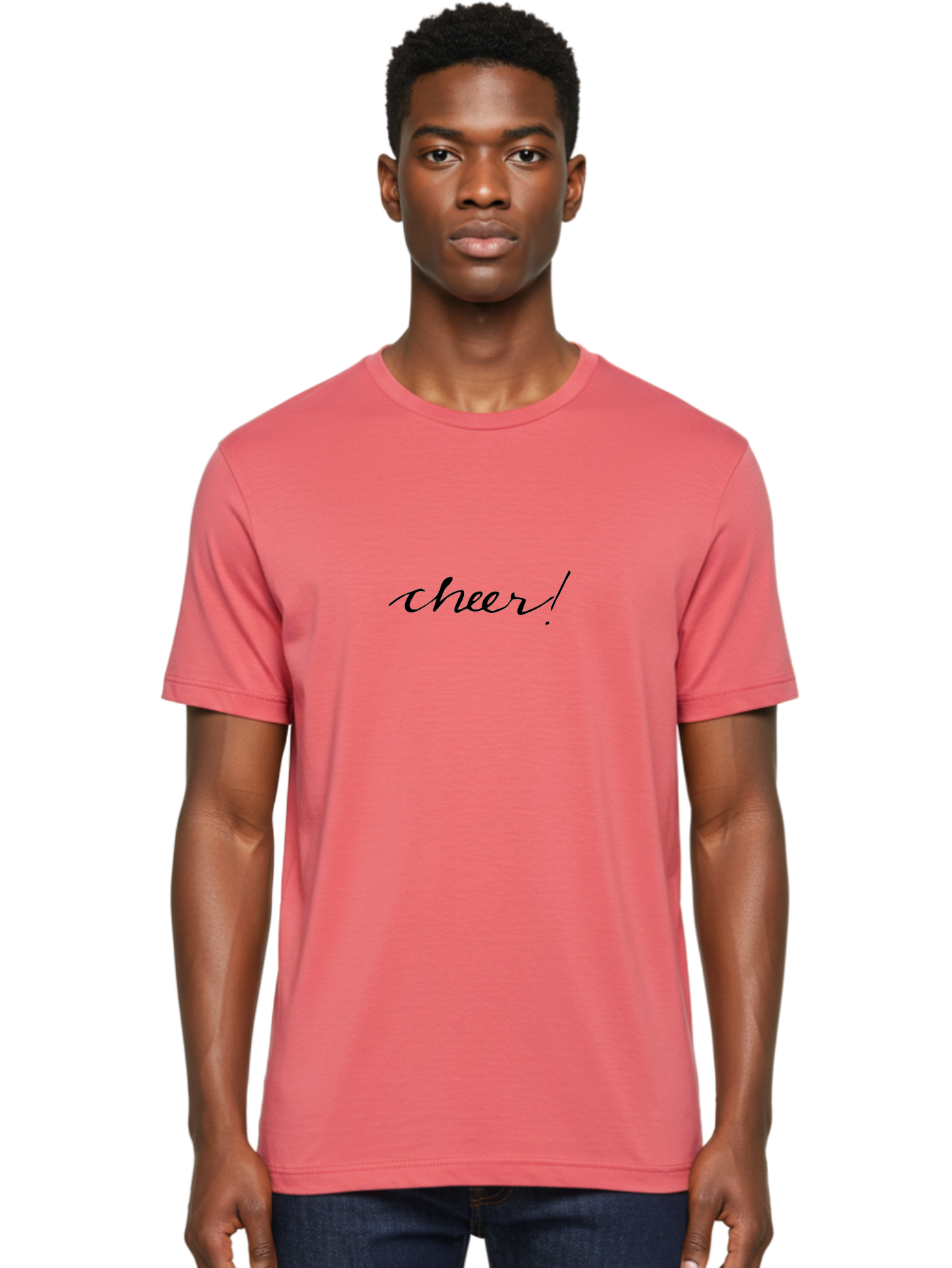 Cheer-5 Men'S Graphic Tee, 100% Cotton, Comfortable Casual Summer Wear, Machine Washable, Cheerful Vibes, Motivational Quote, Positive Message, Uplifting Text, Inspirational Words, Energetic Phrase, Cursive Script -  Aaa797