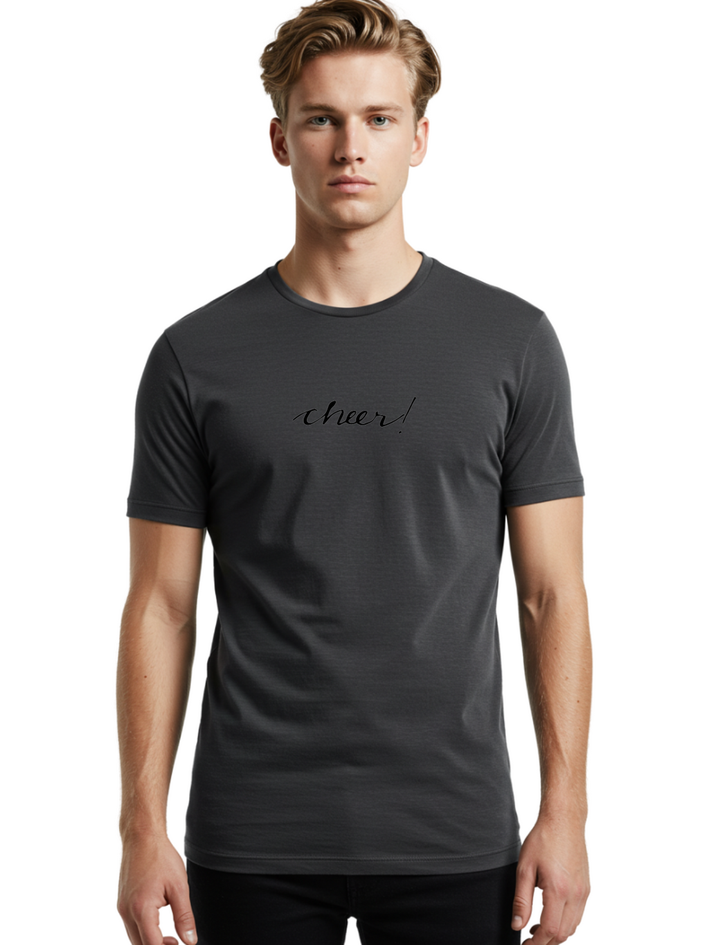 Cheer-5 Men'S Graphic Tee, 100% Cotton, Comfortable Casual Summer Wear, Machine Washable, Cheerful Vibes, Motivational Quote, Positive Message, Uplifting Text, Inspirational Words, Energetic Phrase, Cursive Script -  Aaa797