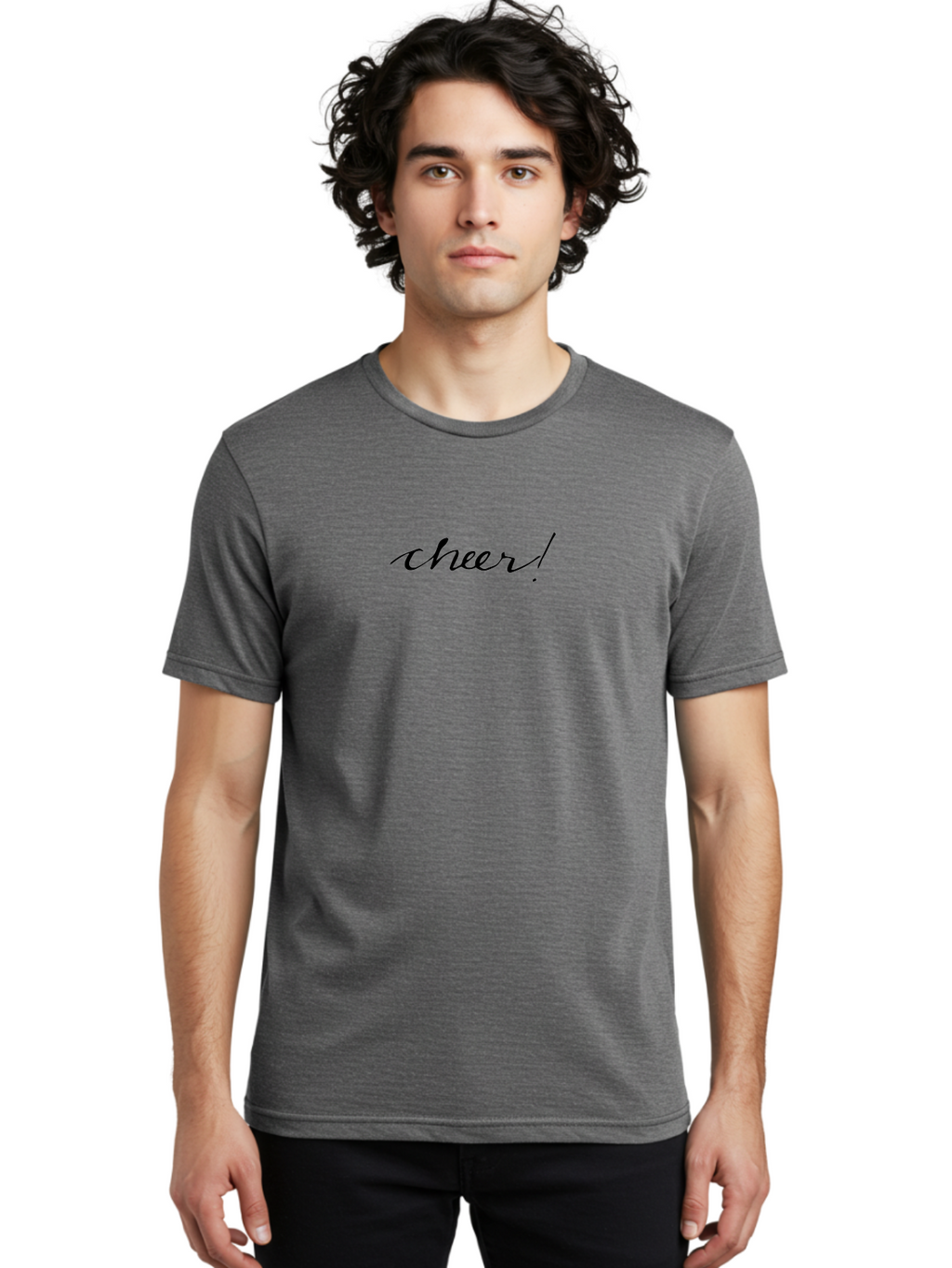Cheer-5 Men'S Graphic Tee, 100% Cotton, Comfortable Casual Summer Wear, Machine Washable, Cheerful Vibes, Motivational Quote, Positive Message, Uplifting Text, Inspirational Words, Energetic Phrase, Cursive Script -  Aaa797