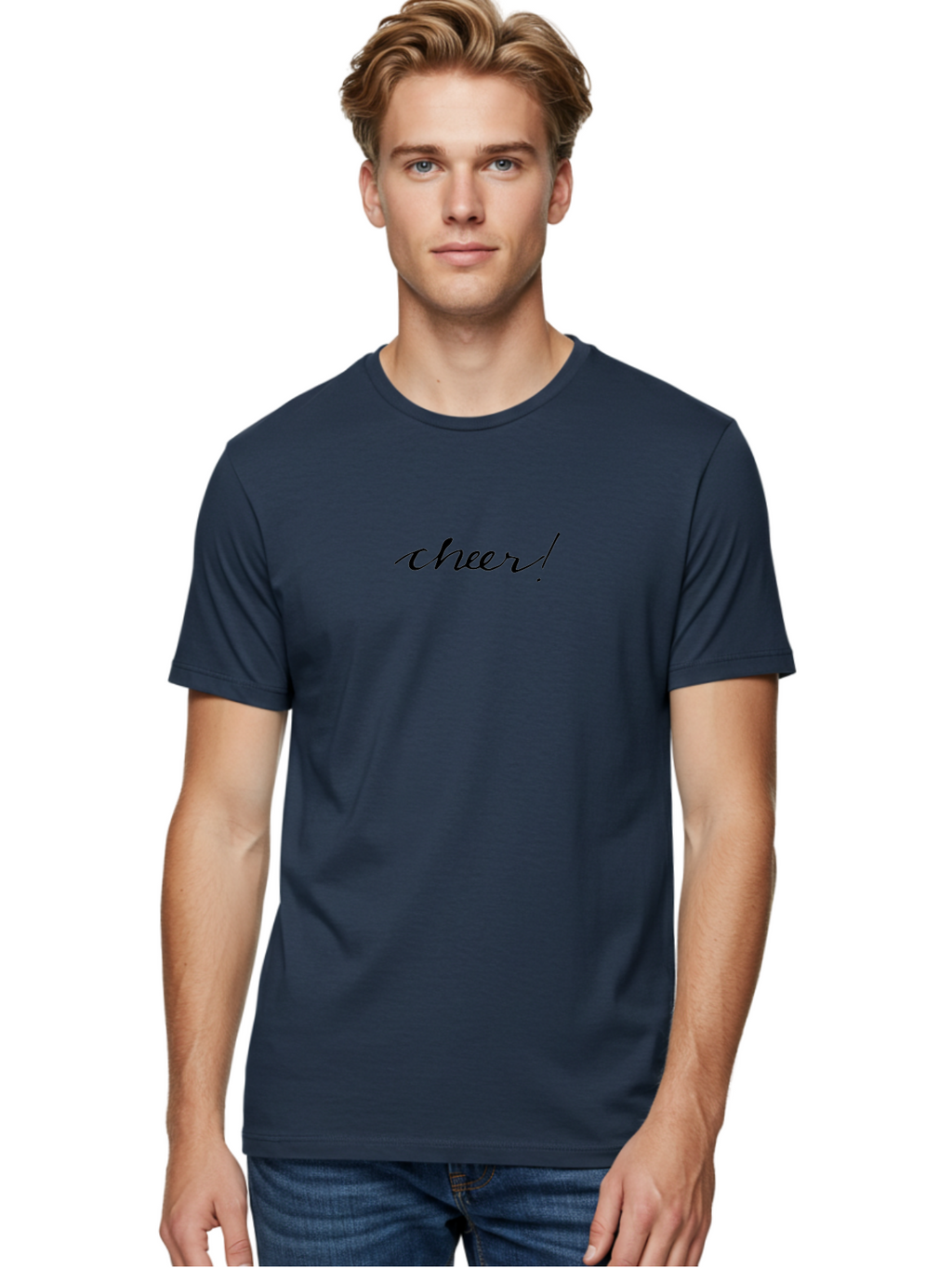 Cheer-5 Men'S Graphic Tee, 100% Cotton, Comfortable Casual Summer Wear, Machine Washable, Cheerful Vibes, Motivational Quote, Positive Message, Uplifting Text, Inspirational Words, Energetic Phrase, Cursive Script -  Aaa797