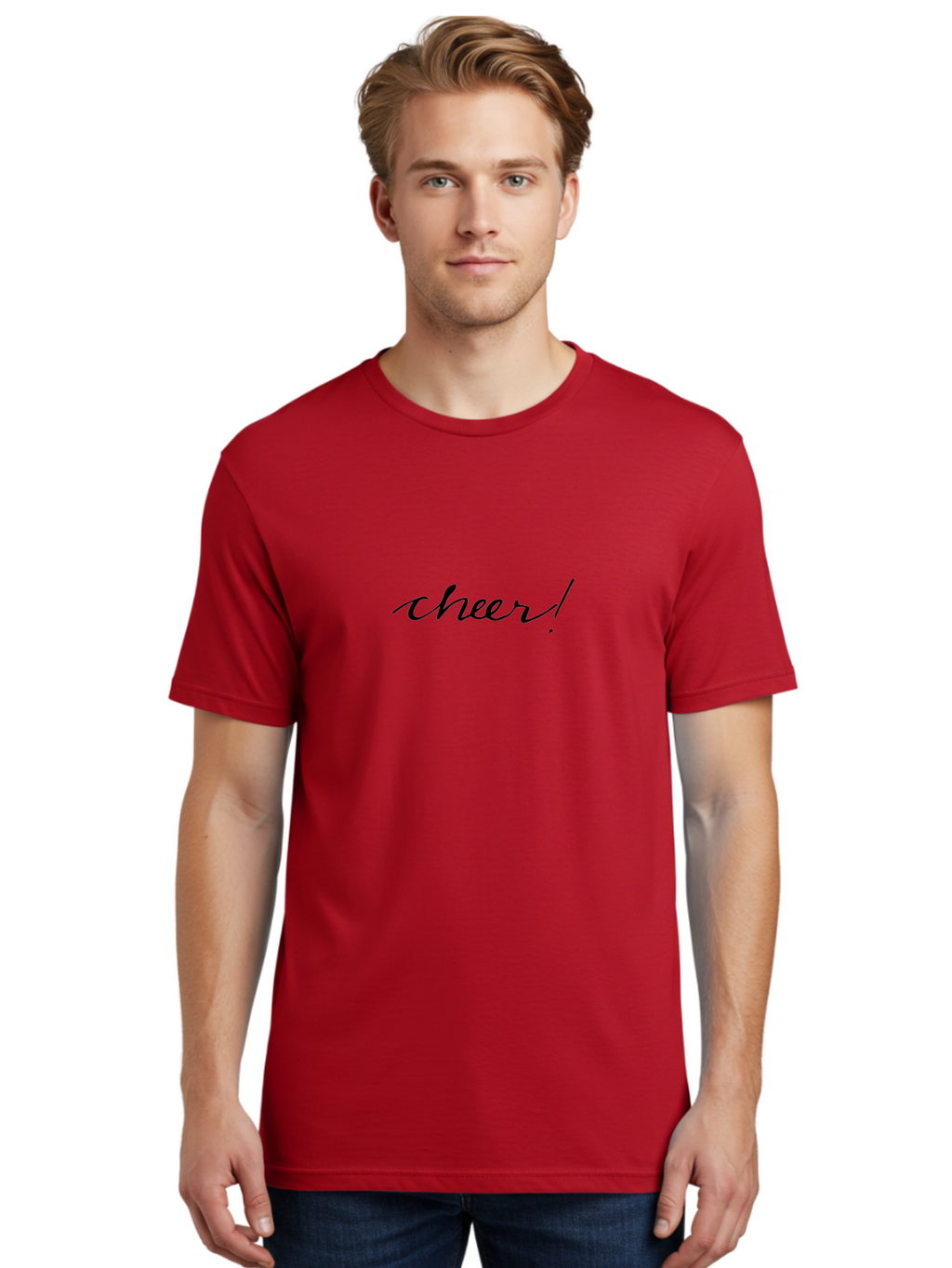 Cheer-5 Men'S Graphic Tee, 100% Cotton, Comfortable Casual Summer Wear, Machine Washable, Cheerful Vibes, Motivational Quote, Positive Message, Uplifting Text, Inspirational Words, Energetic Phrase, Cursive Script -  Aaa797