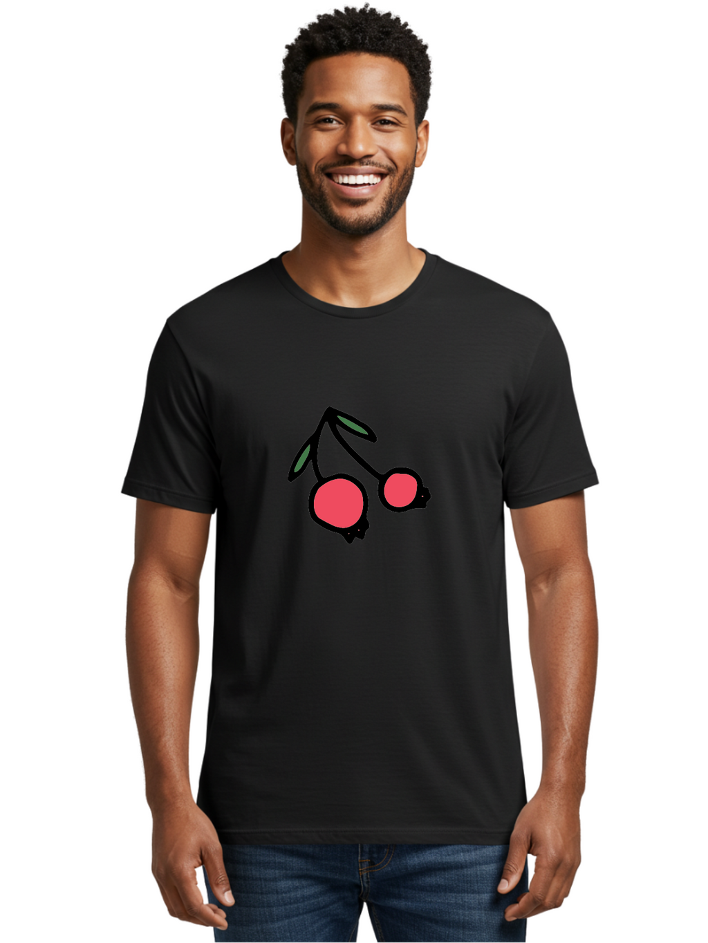Cherry-Sunglasses Men'S Graphic Tee, 100% Cotton, Comfortable Casual Summer Wear, Machine Washable, Fun Sunglasses, Cherry Design, Playful Eyewear, Trendy Accessories, Stylish Shades, Cartoon Graphics, Retro Style, Fashion Statement -  Aaa800