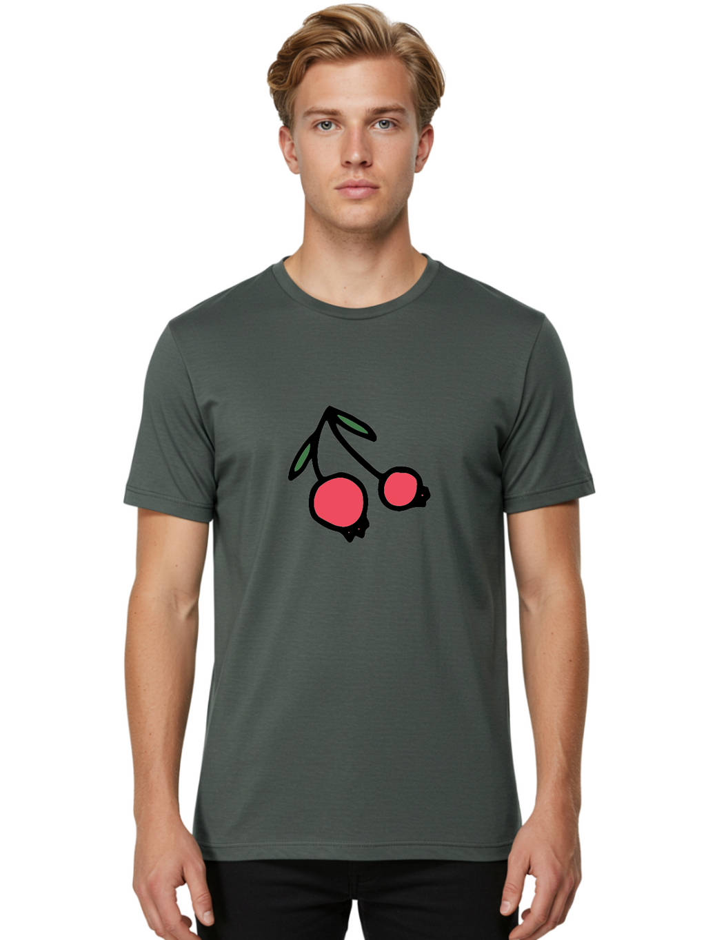 Cherry-Sunglasses Men'S Graphic Tee, 100% Cotton, Comfortable Casual Summer Wear, Machine Washable, Fun Sunglasses, Cherry Design, Playful Eyewear, Trendy Accessories, Stylish Shades, Cartoon Graphics, Retro Style, Fashion Statement -  Aaa800