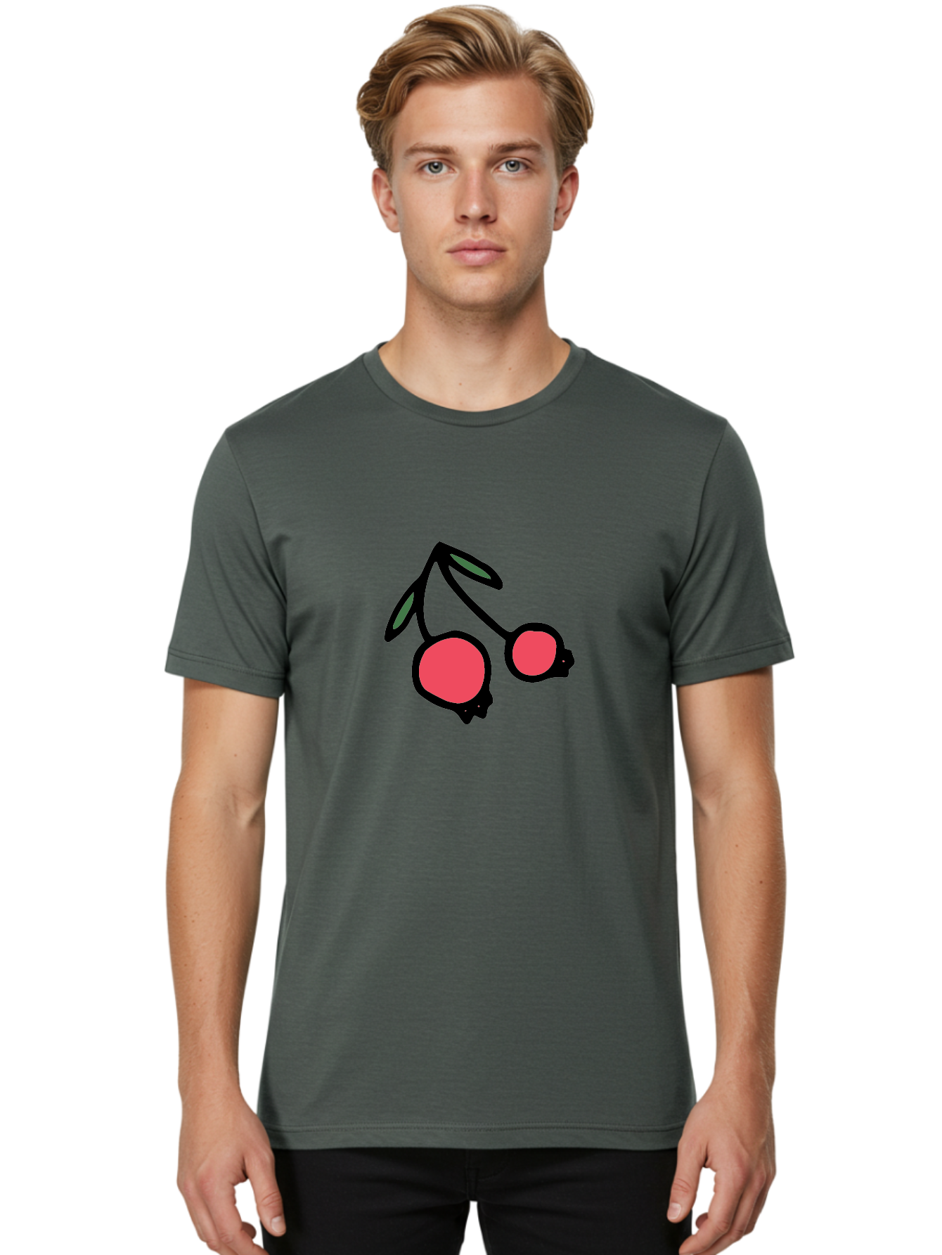 Cherry-Sunglasses Men'S Graphic Tee, 100% Cotton, Comfortable Casual Summer Wear, Machine Washable, Fun Sunglasses, Cherry Design, Playful Eyewear, Trendy Accessories, Stylish Shades, Cartoon Graphics, Retro Style, Fashion Statement -  Aaa800