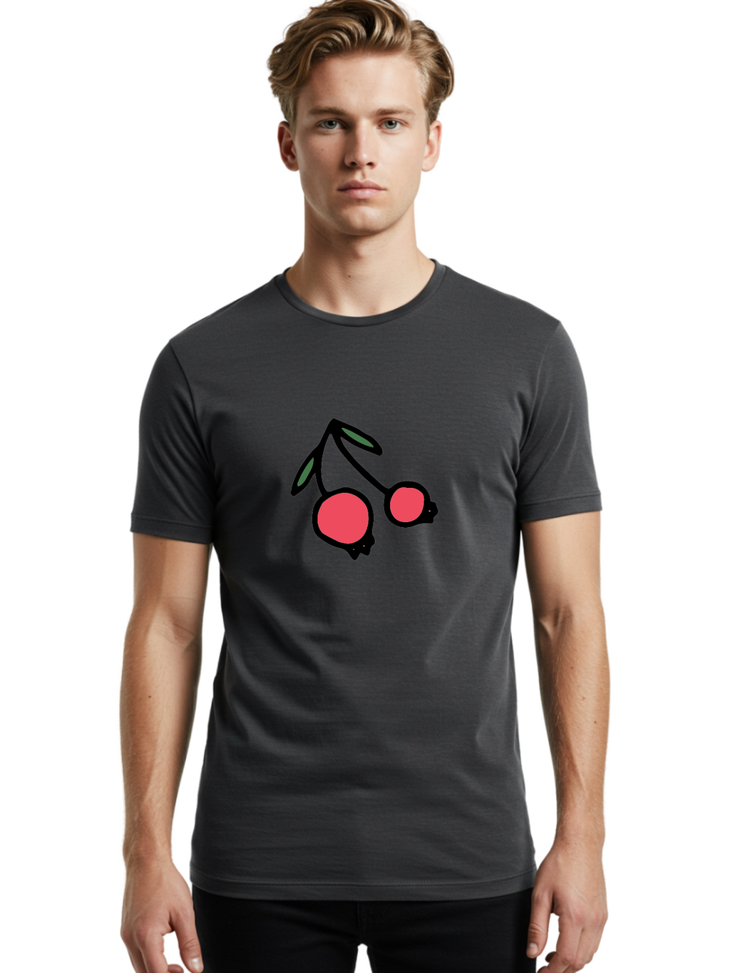 Cherry-Sunglasses Men'S Graphic Tee, 100% Cotton, Comfortable Casual Summer Wear, Machine Washable, Fun Sunglasses, Cherry Design, Playful Eyewear, Trendy Accessories, Stylish Shades, Cartoon Graphics, Retro Style, Fashion Statement -  Aaa800