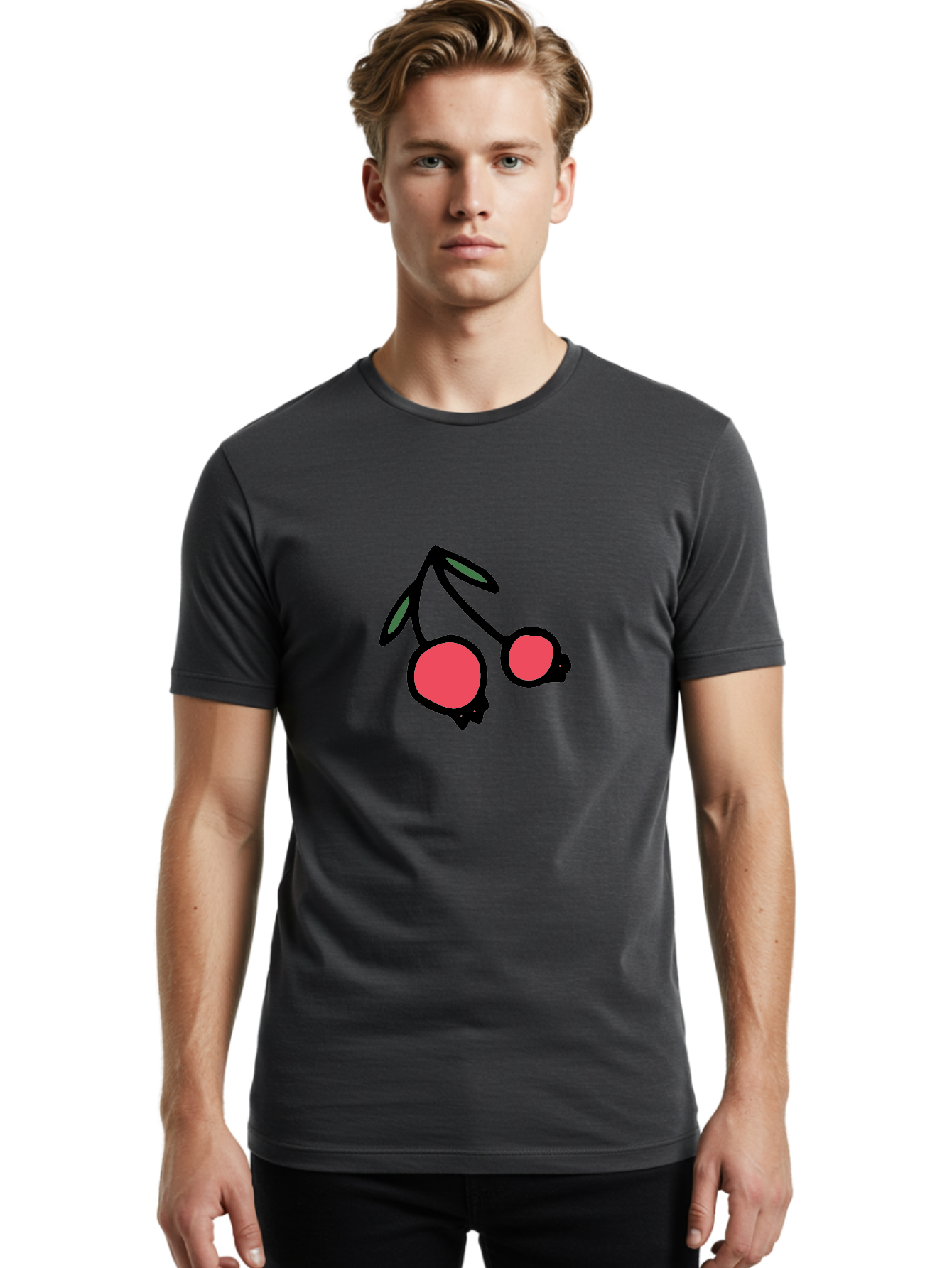 Cherry-Sunglasses Men'S Graphic Tee, 100% Cotton, Comfortable Casual Summer Wear, Machine Washable, Fun Sunglasses, Cherry Design, Playful Eyewear, Trendy Accessories, Stylish Shades, Cartoon Graphics, Retro Style, Fashion Statement -  Aaa800