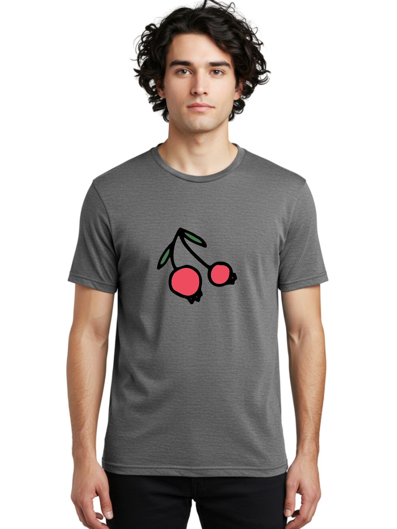 Cherry-Sunglasses Men'S Graphic Tee, 100% Cotton, Comfortable Casual Summer Wear, Machine Washable, Fun Sunglasses, Cherry Design, Playful Eyewear, Trendy Accessories, Stylish Shades, Cartoon Graphics, Retro Style, Fashion Statement -  Aaa800