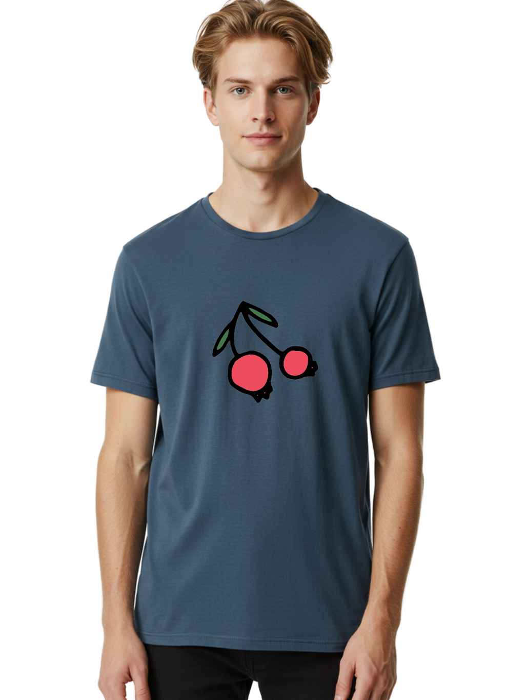 Cherry-Sunglasses Men'S Graphic Tee, 100% Cotton, Comfortable Casual Summer Wear, Machine Washable, Fun Sunglasses, Cherry Design, Playful Eyewear, Trendy Accessories, Stylish Shades, Cartoon Graphics, Retro Style, Fashion Statement -  Aaa800