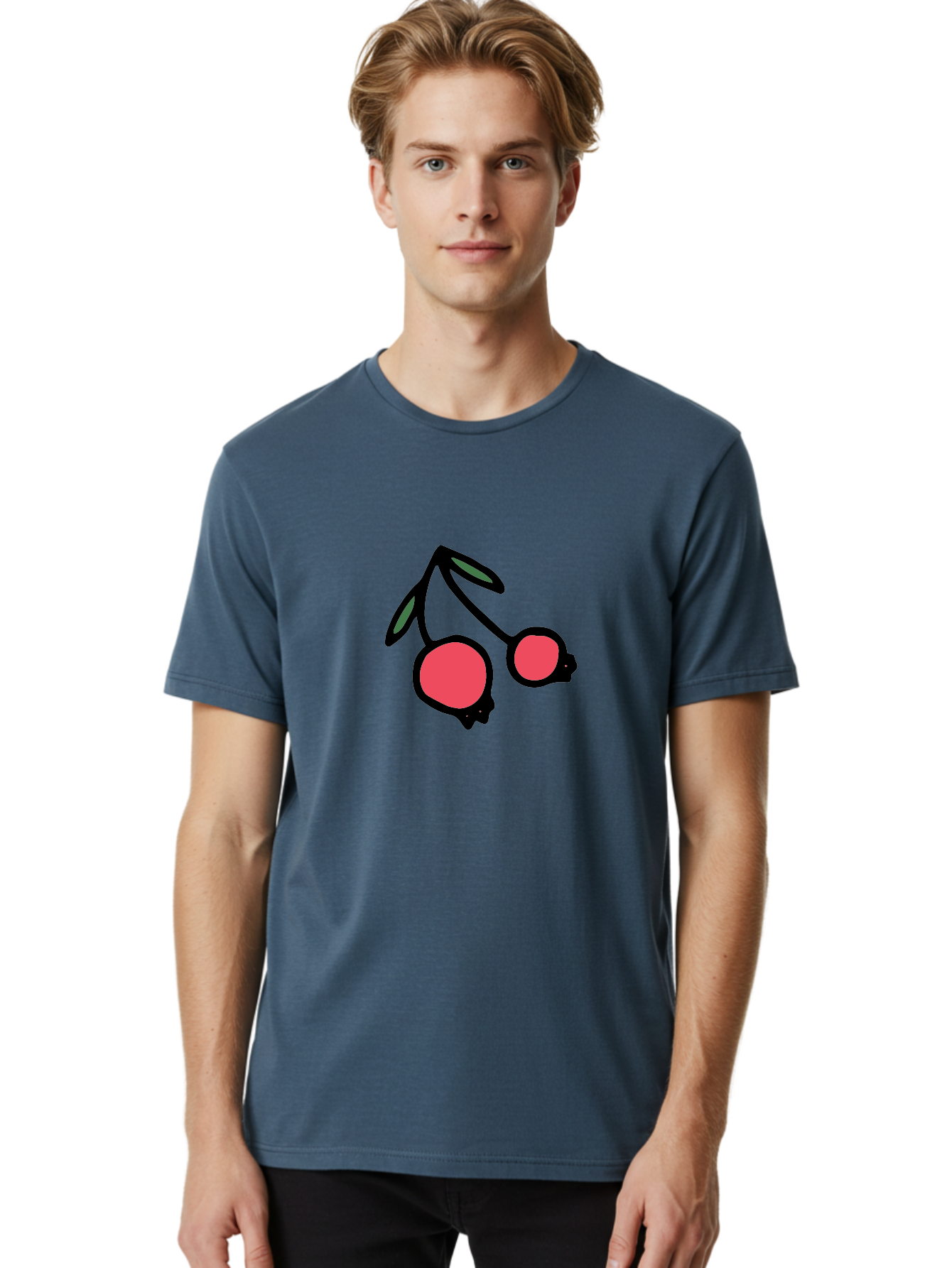 Cherry-Sunglasses Men'S Graphic Tee, 100% Cotton, Comfortable Casual Summer Wear, Machine Washable, Fun Sunglasses, Cherry Design, Playful Eyewear, Trendy Accessories, Stylish Shades, Cartoon Graphics, Retro Style, Fashion Statement -  Aaa800