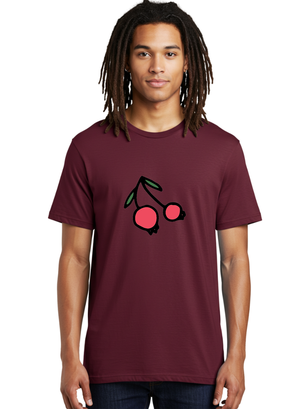 Cherry-Sunglasses Men'S Graphic Tee, 100% Cotton, Comfortable Casual Summer Wear, Machine Washable, Fun Sunglasses, Cherry Design, Playful Eyewear, Trendy Accessories, Stylish Shades, Cartoon Graphics, Retro Style, Fashion Statement -  Aaa800