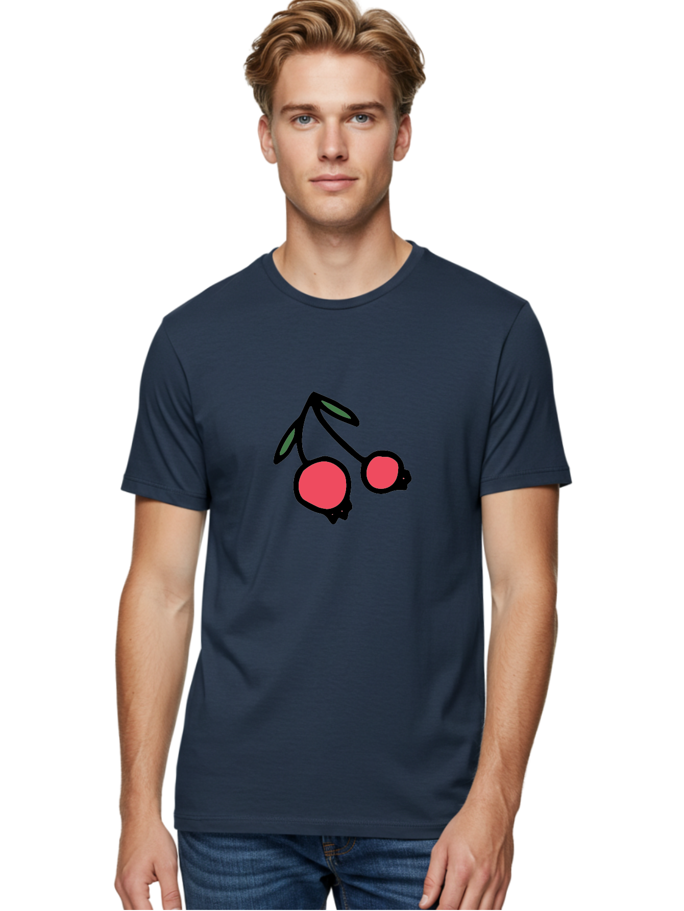 Cherry-Sunglasses Men'S Graphic Tee, 100% Cotton, Comfortable Casual Summer Wear, Machine Washable, Fun Sunglasses, Cherry Design, Playful Eyewear, Trendy Accessories, Stylish Shades, Cartoon Graphics, Retro Style, Fashion Statement -  Aaa800