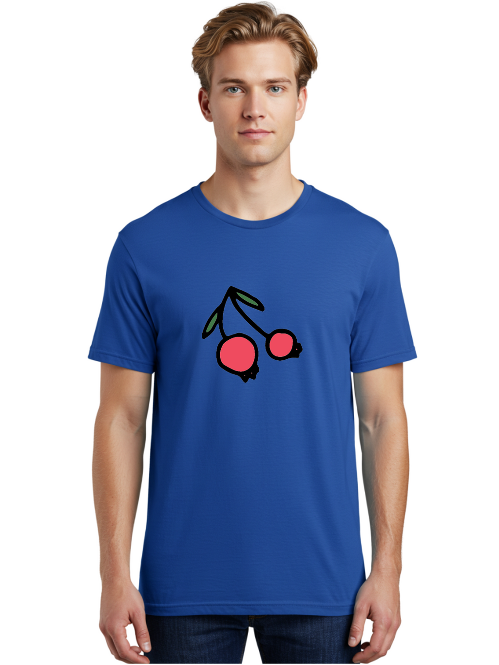 Cherry-Sunglasses Men'S Graphic Tee, 100% Cotton, Comfortable Casual Summer Wear, Machine Washable, Fun Sunglasses, Cherry Design, Playful Eyewear, Trendy Accessories, Stylish Shades, Cartoon Graphics, Retro Style, Fashion Statement -  Aaa800