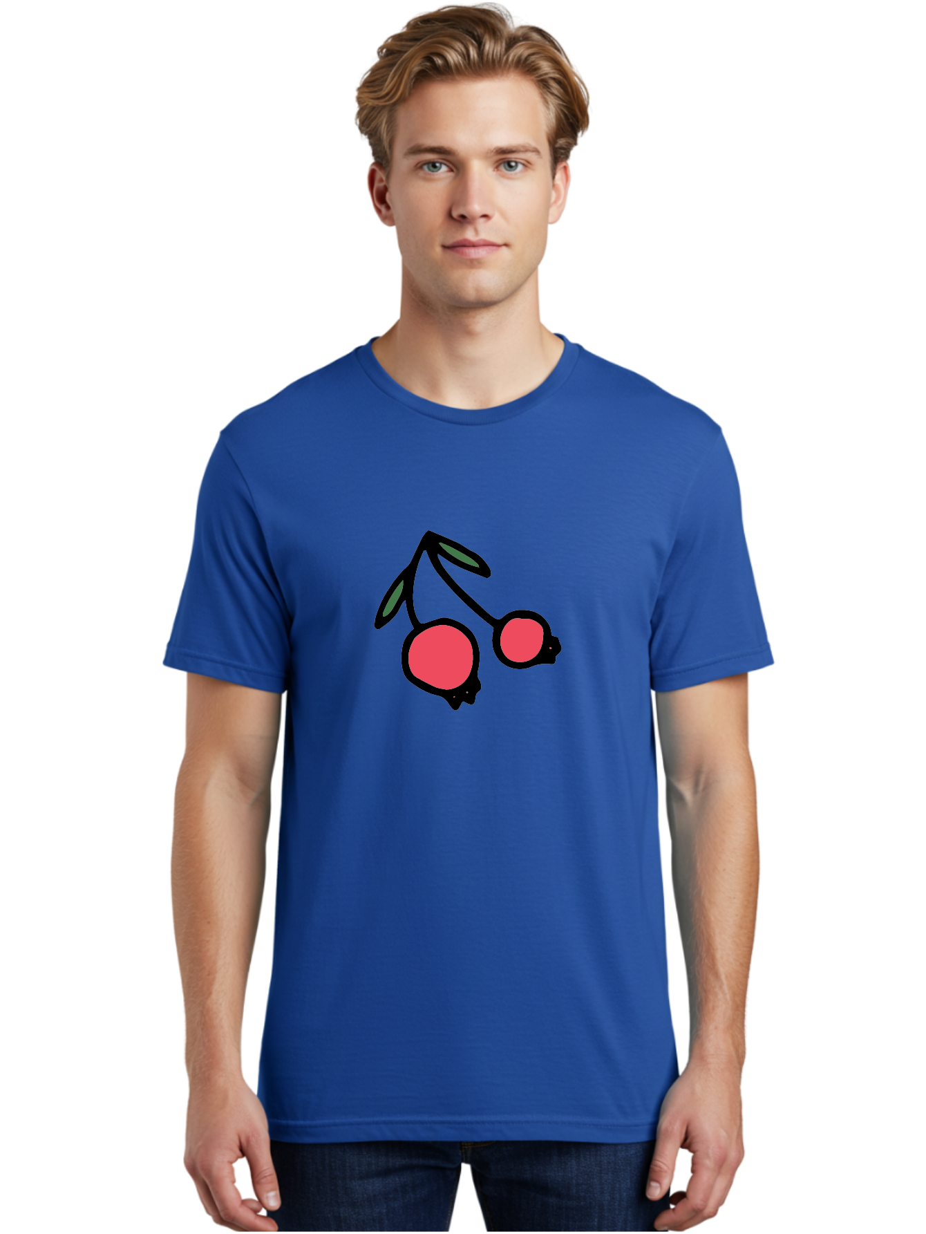 Cherry-Sunglasses Men'S Graphic Tee, 100% Cotton, Comfortable Casual Summer Wear, Machine Washable, Fun Sunglasses, Cherry Design, Playful Eyewear, Trendy Accessories, Stylish Shades, Cartoon Graphics, Retro Style, Fashion Statement -  Aaa800