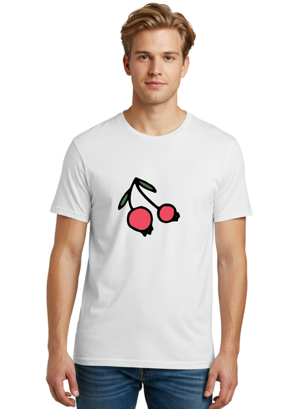 Cherry-Sunglasses Men'S Graphic Tee, 100% Cotton, Comfortable Casual Summer Wear, Machine Washable, Fun Sunglasses, Cherry Design, Playful Eyewear, Trendy Accessories, Stylish Shades, Cartoon Graphics, Retro Style, Fashion Statement -  Aaa800
