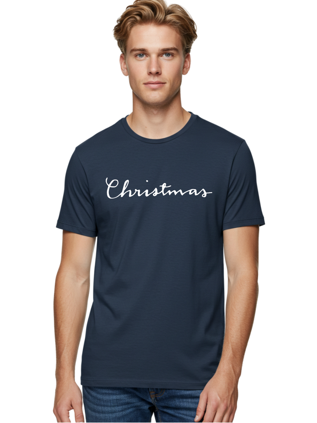 Christmas-1 Men'S Graphic Tee, 100% Cotton, Comfortable Casual Summer Wear, Machine Washable, Christmas, Holiday Season, Festive Atmosphere, Winter Wonderland, Holiday Cheer, Christmas Magic, White Cursive Text -  Aaa801