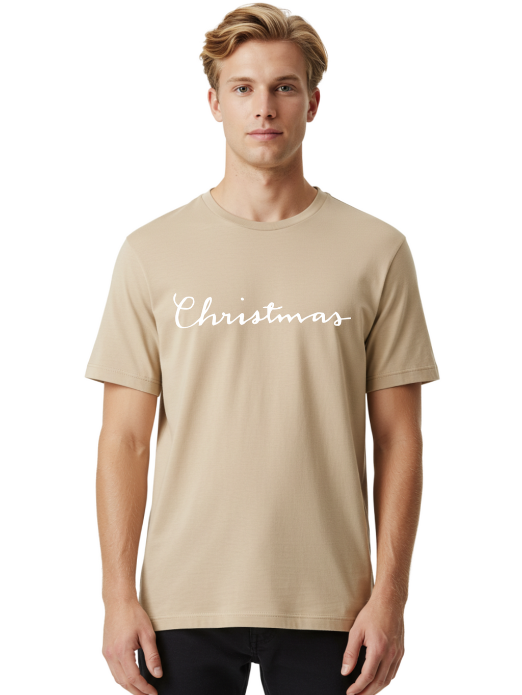 Christmas-1 Men'S Graphic Tee, 100% Cotton, Comfortable Casual Summer Wear, Machine Washable, Christmas, Holiday Season, Festive Atmosphere, Winter Wonderland, Holiday Cheer, Christmas Magic, White Cursive Text -  Aaa801