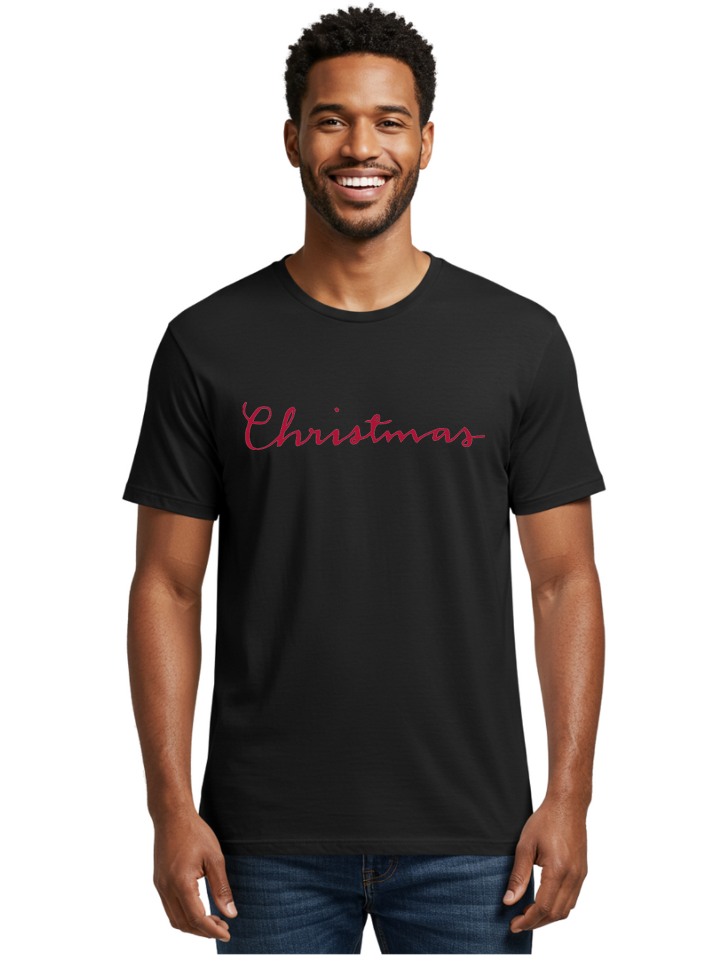 Christmas-2 Men'S Graphic Tee, 100% Cotton, Comfortable Casual Summer Wear, Machine Washable, Christmas Theme, Holiday Season, Festive Vibes, Red Cursive Text, Xmas Greeting, Winter Celebration, Holiday Cheer -  Aaa802