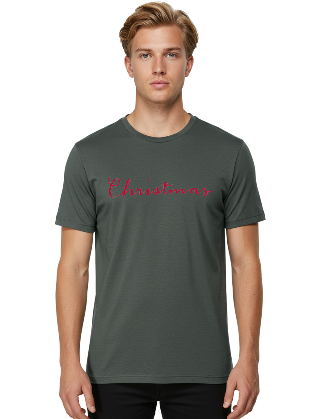 Christmas-2 Men'S Graphic Tee, 100% Cotton, Comfortable Casual Summer Wear, Machine Washable, Christmas Theme, Holiday Season, Festive Vibes, Red Cursive Text, Xmas Greeting, Winter Celebration, Holiday Cheer -  Aaa802