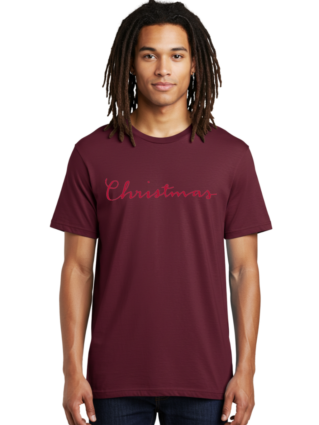 Christmas-2 Men'S Graphic Tee, 100% Cotton, Comfortable Casual Summer Wear, Machine Washable, Christmas Theme, Holiday Season, Festive Vibes, Red Cursive Text, Xmas Greeting, Winter Celebration, Holiday Cheer -  Aaa802