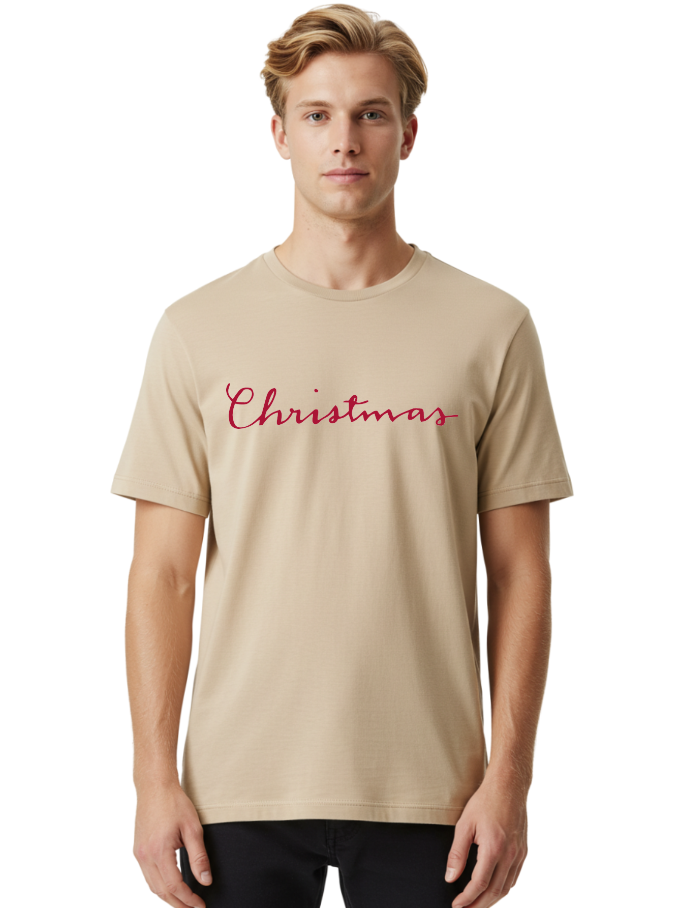 Christmas-2 Men'S Graphic Tee, 100% Cotton, Comfortable Casual Summer Wear, Machine Washable, Christmas Theme, Holiday Season, Festive Vibes, Red Cursive Text, Xmas Greeting, Winter Celebration, Holiday Cheer -  Aaa802