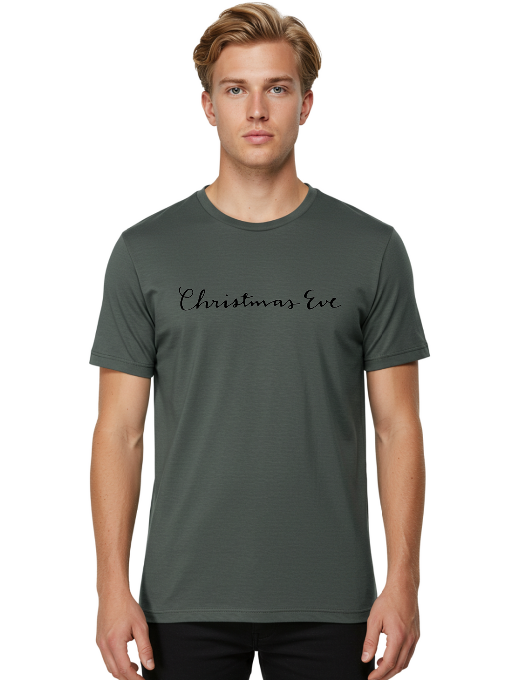 Christmas-Eve Men'S Graphic Tee, 100% Cotton, Comfortable Casual Summer Wear, Machine Washable, Christmas Eve, Holiday Season, Festive Vibes, Cursive Text, Winter Celebration, Christmas Magic, Holiday Cheer -  Aaa804