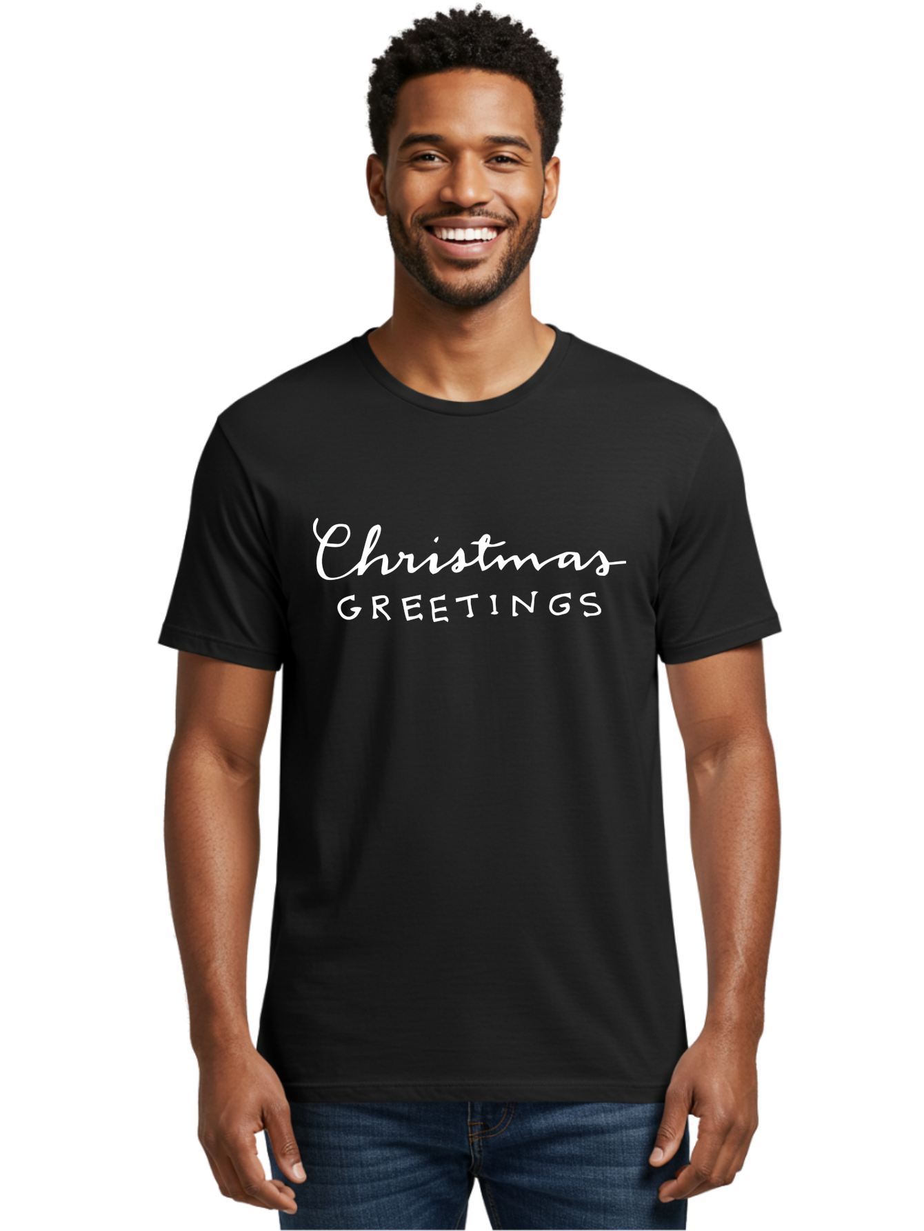 Christmas-Greetings Men'S Graphic Tee, 100% Cotton, Comfortable Casual Summer Wear, Machine Washable, Christmas Greetings, Festive Wishes, Holiday Season, Christmas Message, White Text, Christmas Card -  Aaa806