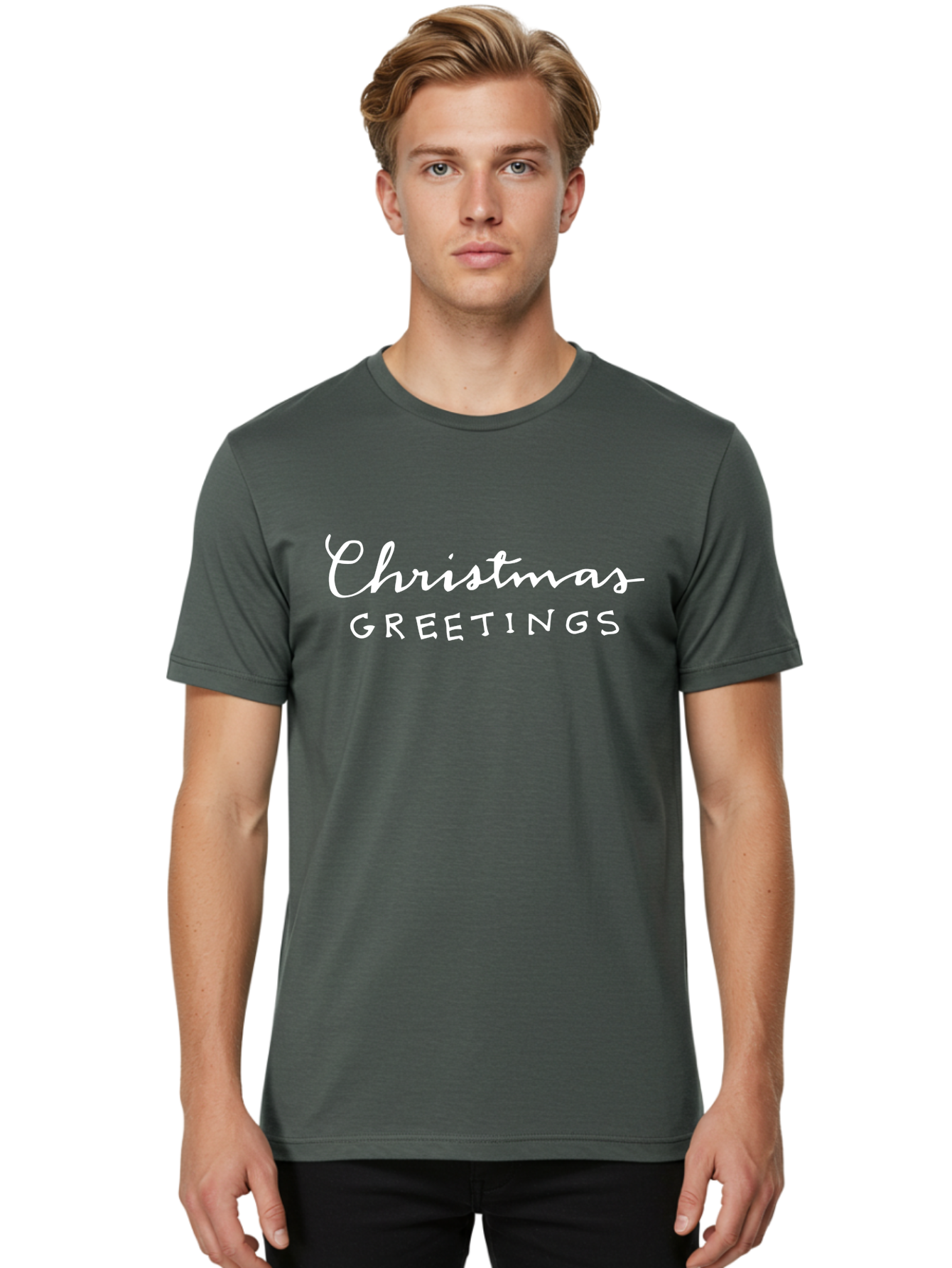Christmas-Greetings Men'S Graphic Tee, 100% Cotton, Comfortable Casual Summer Wear, Machine Washable, Christmas Greetings, Festive Wishes, Holiday Season, Christmas Message, White Text, Christmas Card -  Aaa806