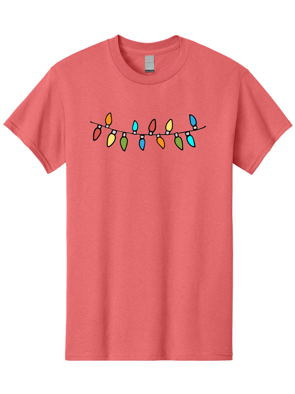 Christmas-Lights Men'S Graphic Tee, 100% Cotton, Comfortable Casual Summer Wear, Machine Washable, Christmas Lights, String Lights, Holiday Decorations, Festive Colors, Red, Orange, Yellow, Blue, Green, Celebration -  Aaa808