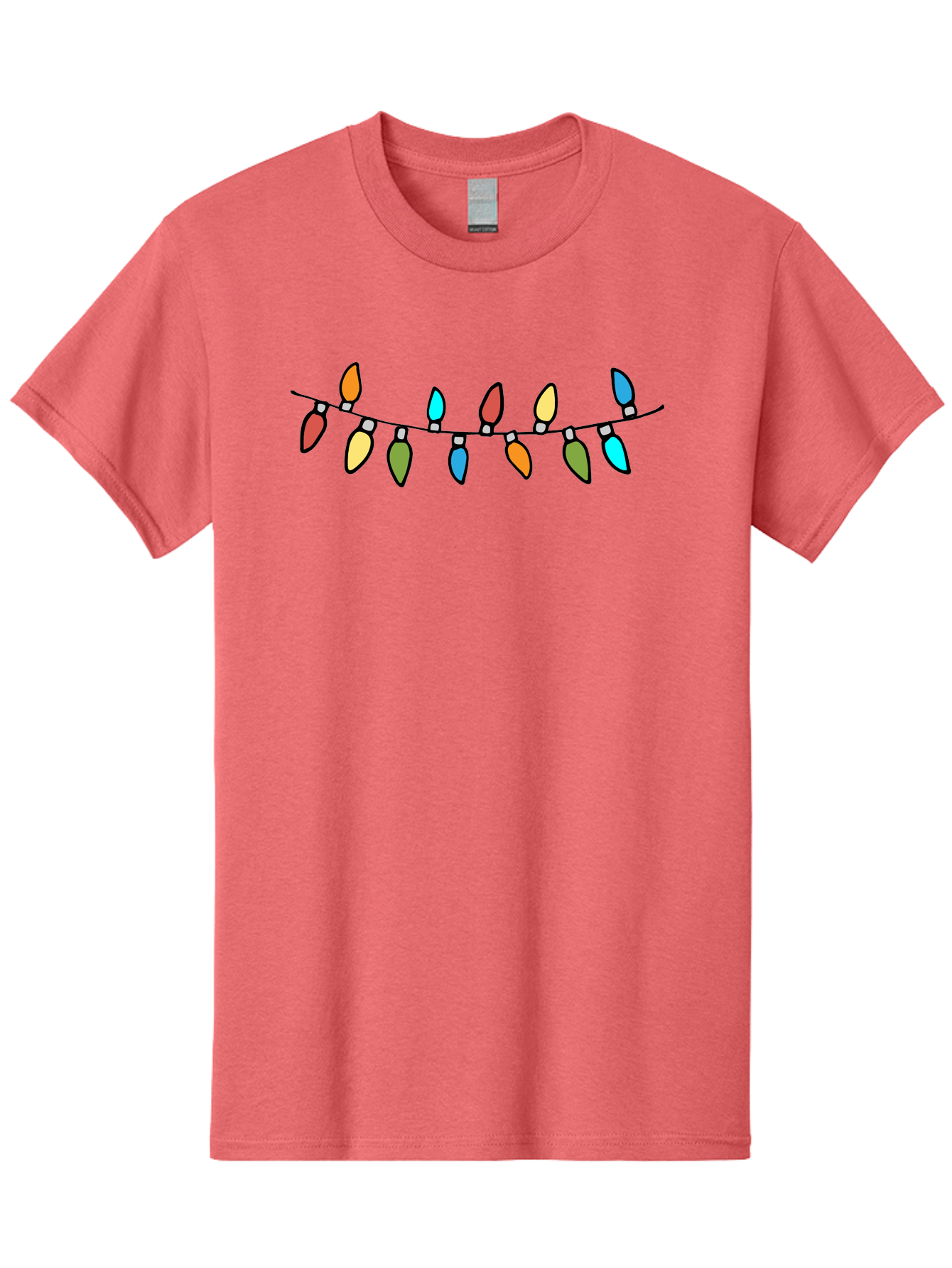 Christmas-Lights Men'S Graphic Tee, 100% Cotton, Comfortable Casual Summer Wear, Machine Washable, Christmas Lights, String Lights, Holiday Decorations, Festive Colors, Red, Orange, Yellow, Blue, Green, Celebration -  Aaa808