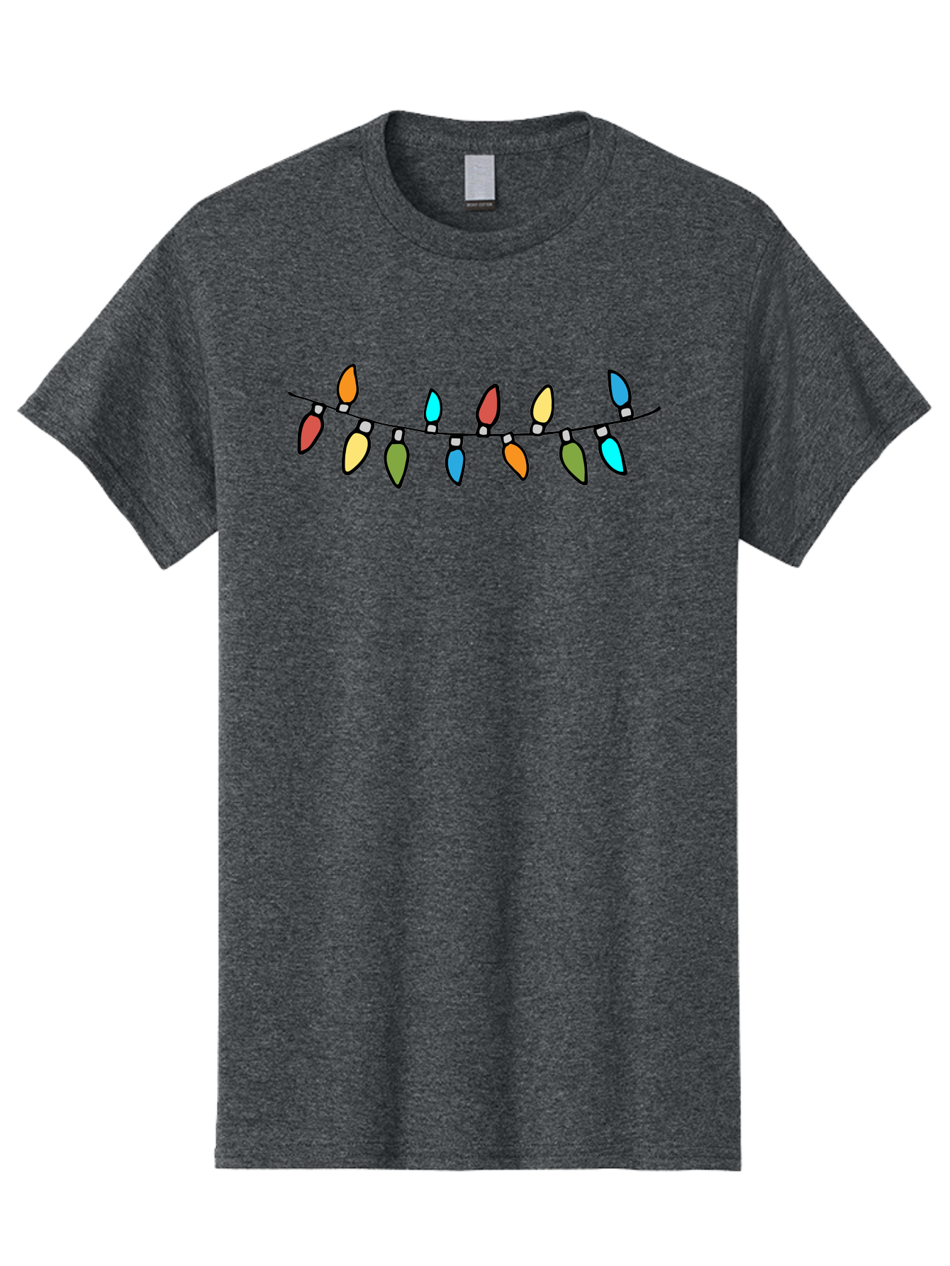Christmas-Lights Men'S Graphic Tee, 100% Cotton, Comfortable Casual Summer Wear, Machine Washable, Christmas Lights, String Lights, Holiday Decorations, Festive Colors, Red, Orange, Yellow, Blue, Green, Celebration -  Aaa808