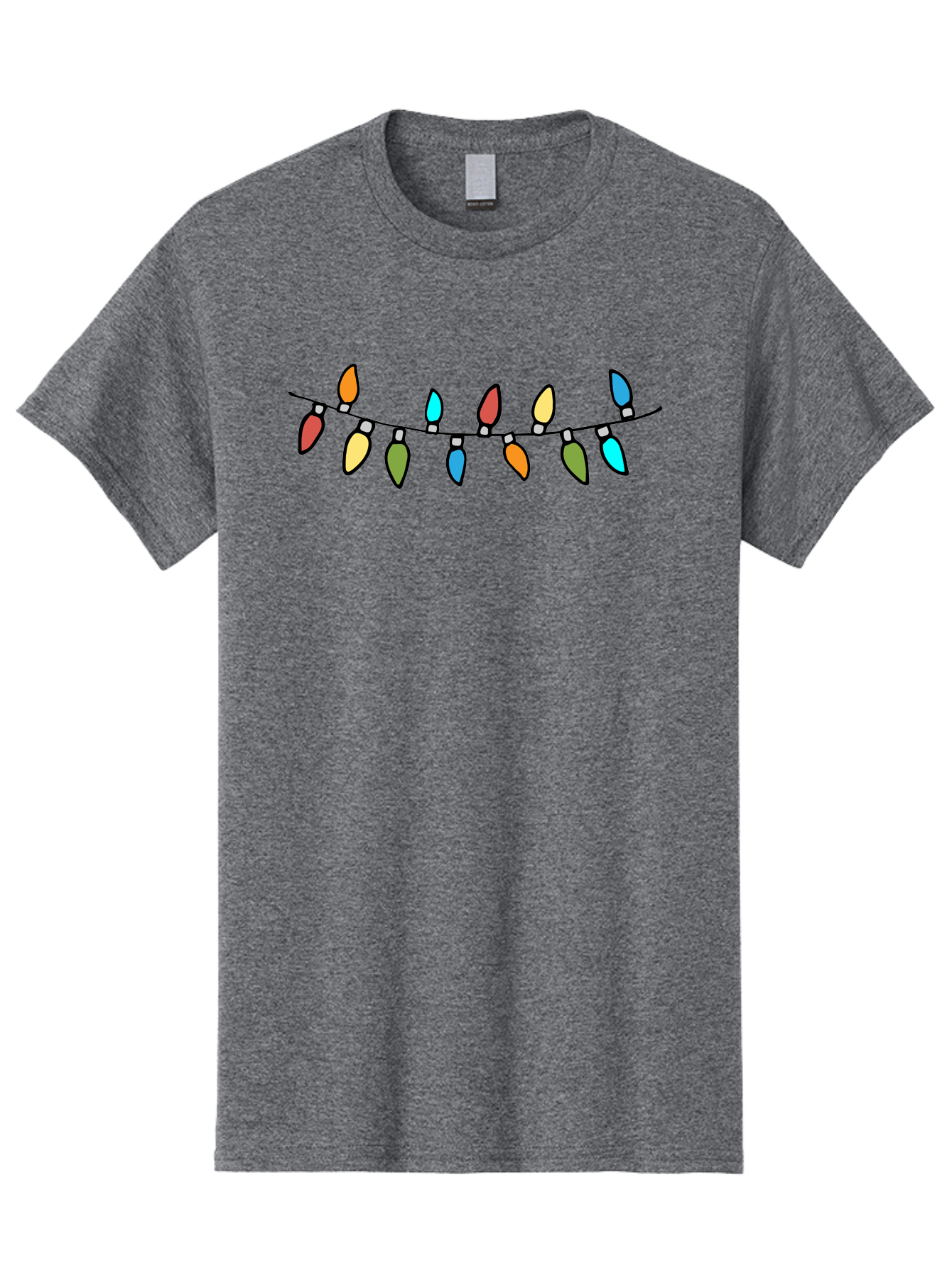 Christmas-Lights Men'S Graphic Tee, 100% Cotton, Comfortable Casual Summer Wear, Machine Washable, Christmas Lights, String Lights, Holiday Decorations, Festive Colors, Red, Orange, Yellow, Blue, Green, Celebration -  Aaa808