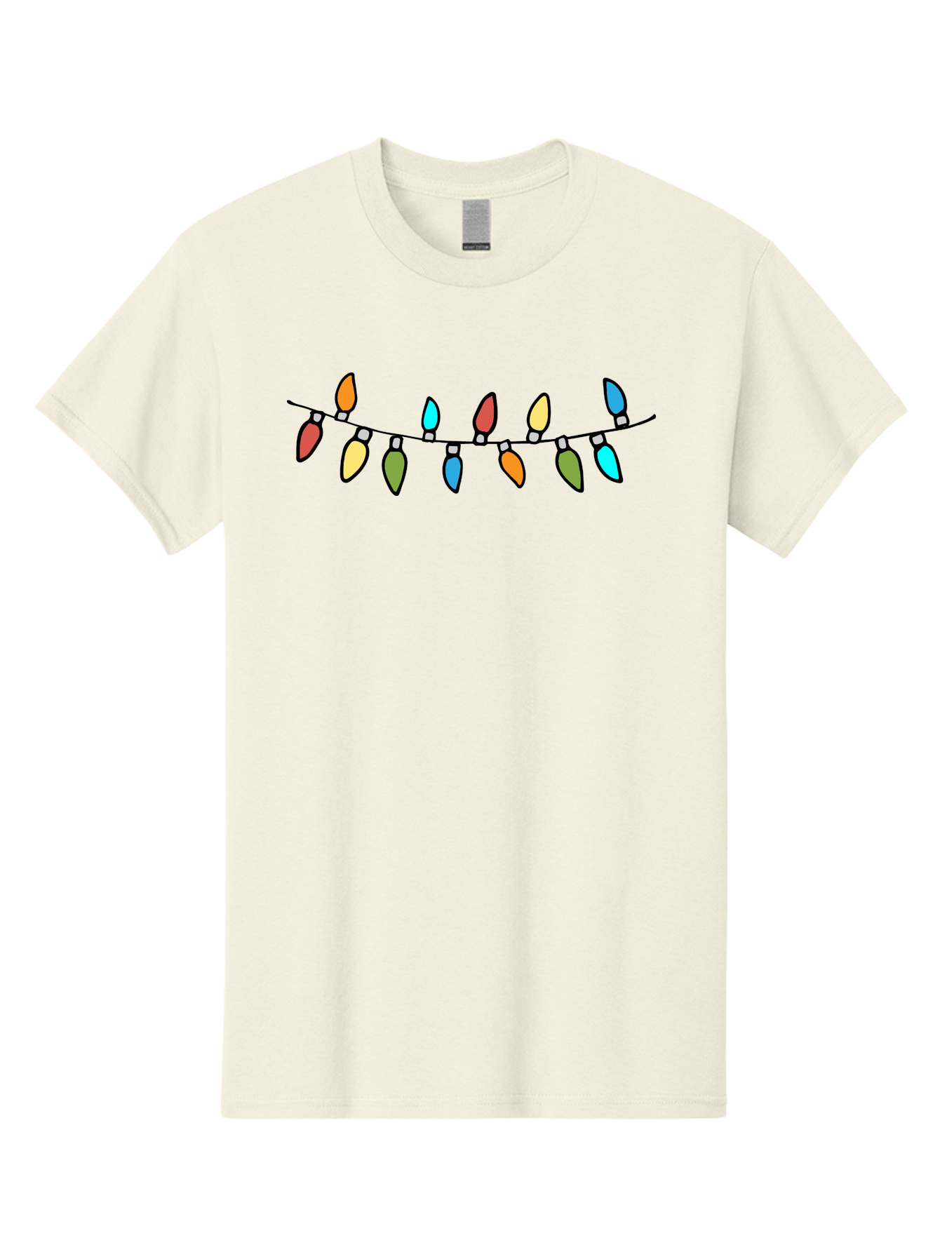 Christmas-Lights Men'S Graphic Tee, 100% Cotton, Comfortable Casual Summer Wear, Machine Washable, Christmas Lights, String Lights, Holiday Decorations, Festive Colors, Red, Orange, Yellow, Blue, Green, Celebration -  Aaa808