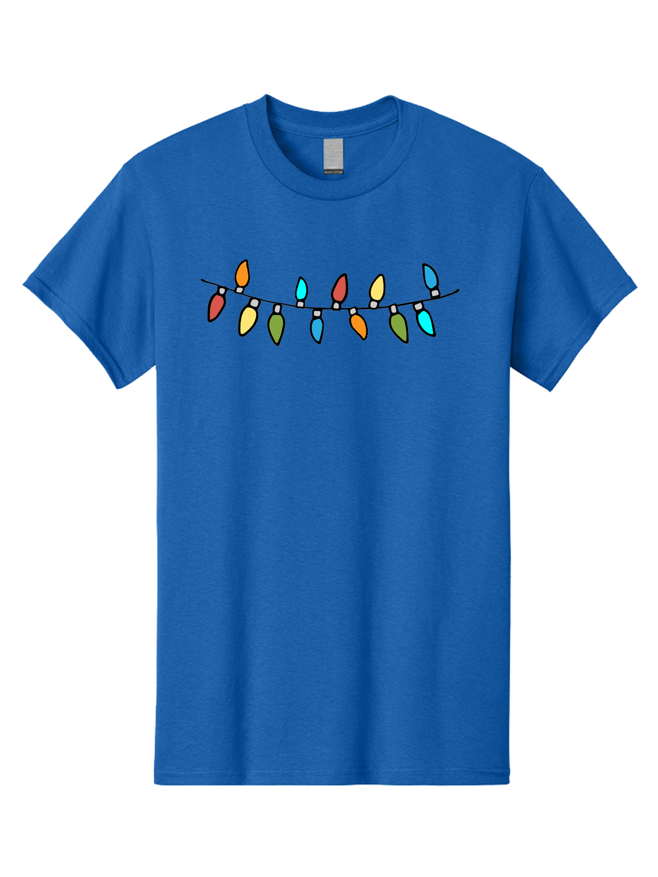Christmas-Lights Men'S Graphic Tee, 100% Cotton, Comfortable Casual Summer Wear, Machine Washable, Christmas Lights, String Lights, Holiday Decorations, Festive Colors, Red, Orange, Yellow, Blue, Green, Celebration -  Aaa808