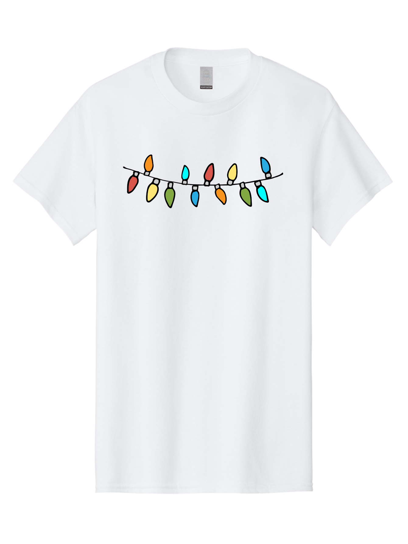 Christmas-Lights Men'S Graphic Tee, 100% Cotton, Comfortable Casual Summer Wear, Machine Washable, Christmas Lights, String Lights, Holiday Decorations, Festive Colors, Red, Orange, Yellow, Blue, Green, Celebration -  Aaa808