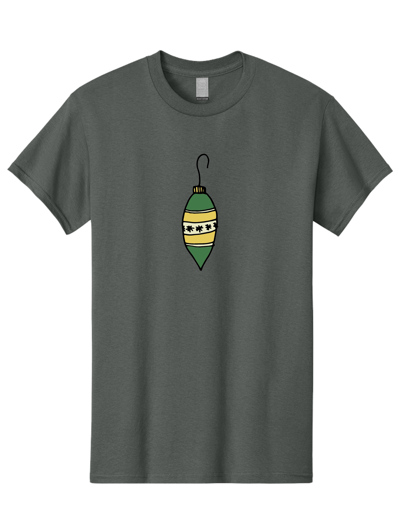 Christmas-Ornament-1 Men'S Graphic Tee, 100% Cotton, Comfortable Casual Summer Wear, Machine Washable, Christmas Decoration, Festive Ornament, Holiday Decor, Green And Yellow Bauble, Striped Pattern, Floral Design, Hanging Decoration, -  Aaa809