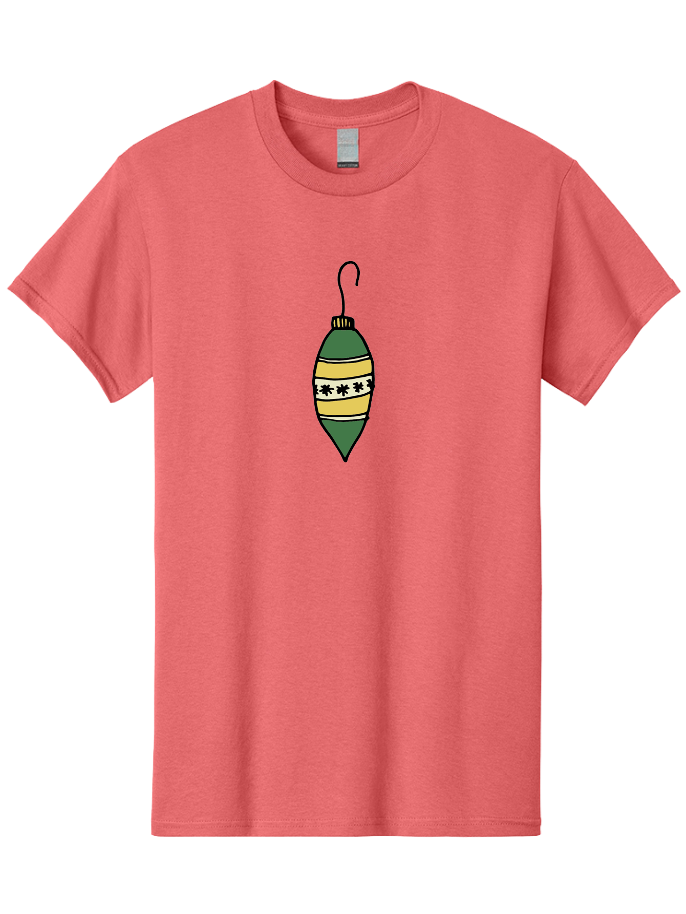 Christmas-Ornament-1 Men'S Graphic Tee, 100% Cotton, Comfortable Casual Summer Wear, Machine Washable, Christmas Decoration, Festive Ornament, Holiday Decor, Green And Yellow Bauble, Striped Pattern, Floral Design, Hanging Decoration, -  Aaa809