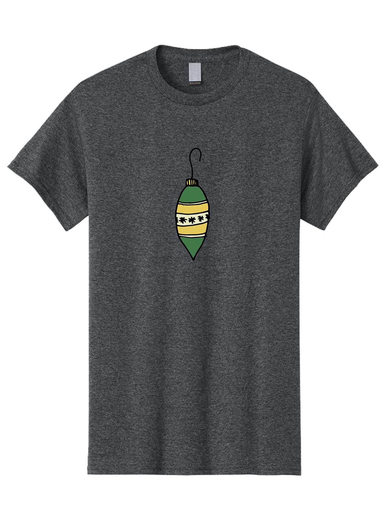 Christmas-Ornament-1 Men'S Graphic Tee, 100% Cotton, Comfortable Casual Summer Wear, Machine Washable, Christmas Decoration, Festive Ornament, Holiday Decor, Green And Yellow Bauble, Striped Pattern, Floral Design, Hanging Decoration, -  Aaa809