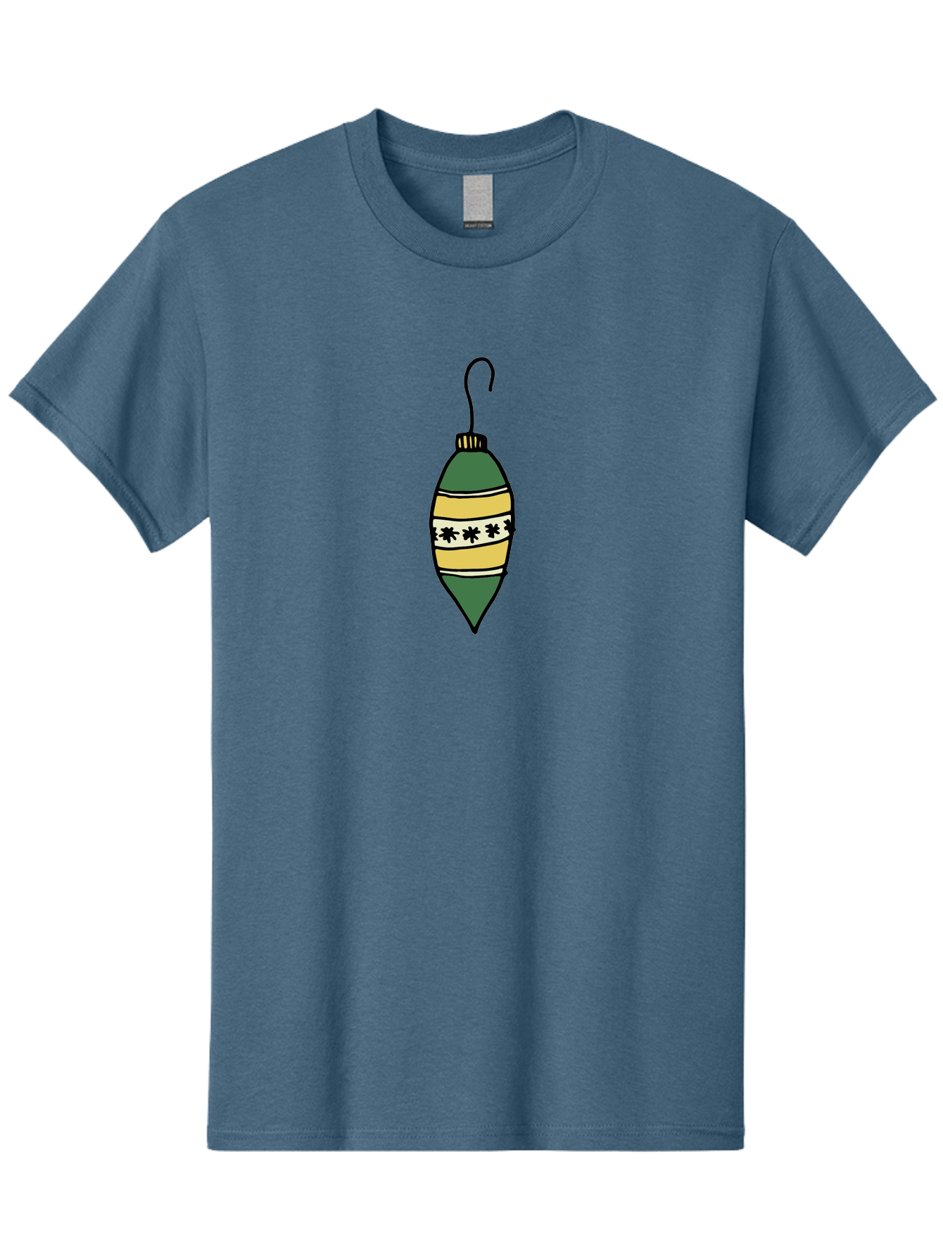 Christmas-Ornament-1 Men'S Graphic Tee, 100% Cotton, Comfortable Casual Summer Wear, Machine Washable, Christmas Decoration, Festive Ornament, Holiday Decor, Green And Yellow Bauble, Striped Pattern, Floral Design, Hanging Decoration, -  Aaa809