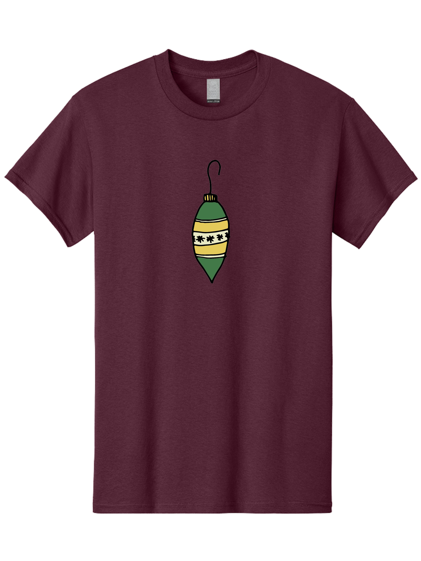 Christmas-Ornament-1 Men'S Graphic Tee, 100% Cotton, Comfortable Casual Summer Wear, Machine Washable, Christmas Decoration, Festive Ornament, Holiday Decor, Green And Yellow Bauble, Striped Pattern, Floral Design, Hanging Decoration, -  Aaa809